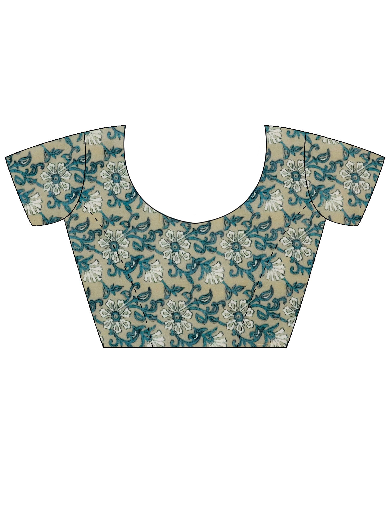 Unstitched teal blue cotton blend blouse piece with floral design