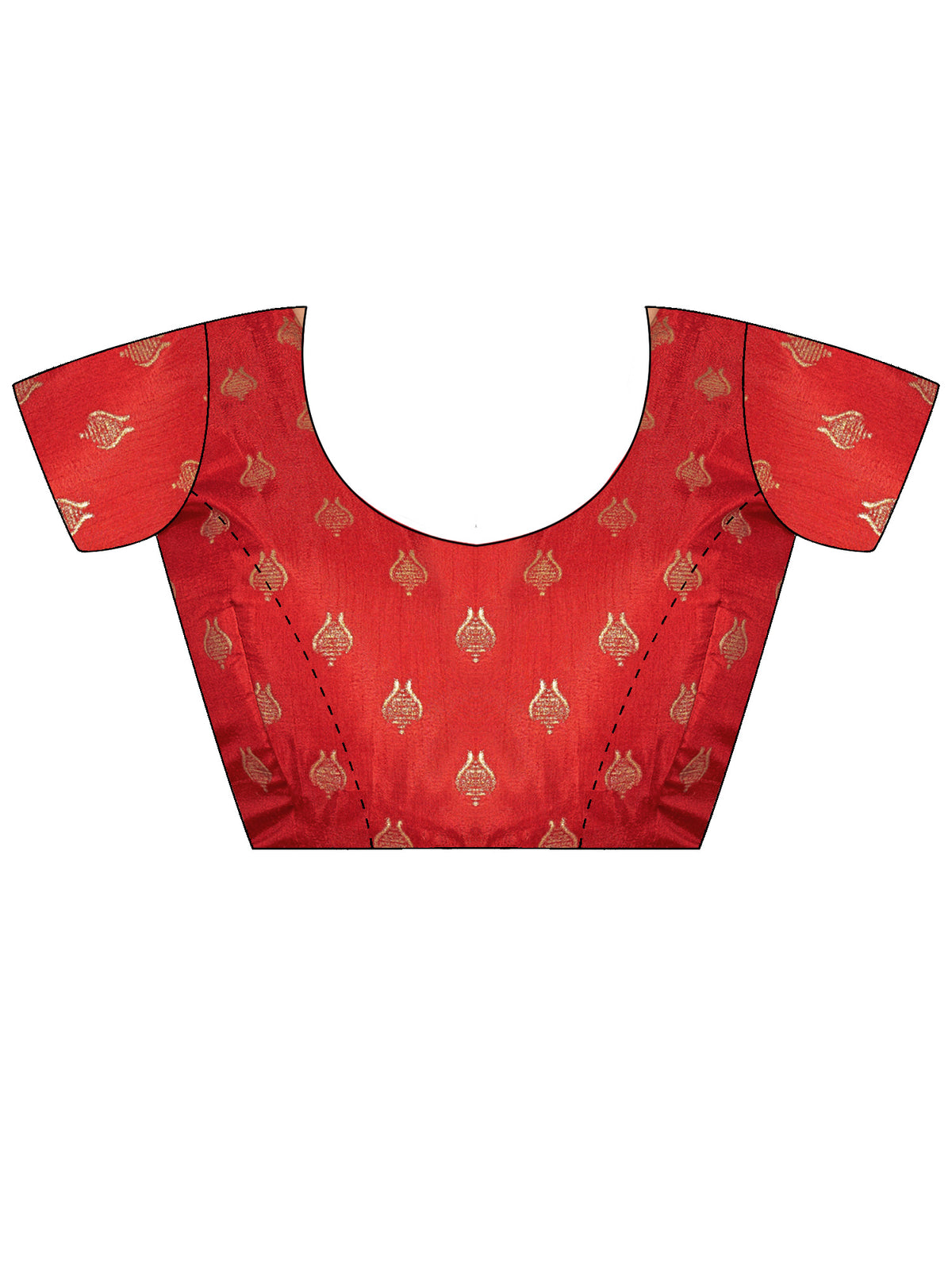 Unstitched red cotton blend blouse piece with foil design