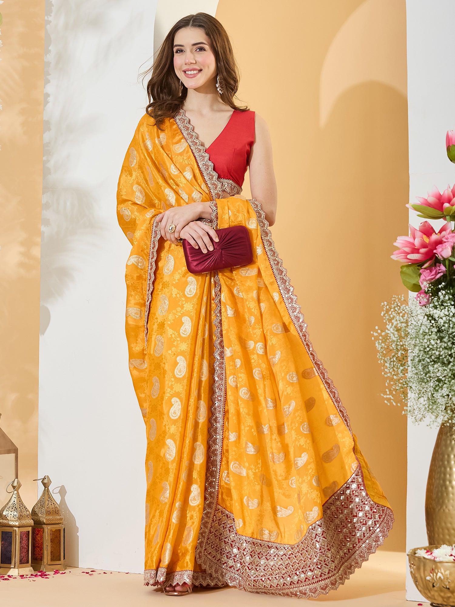 Orange Viscose Silk saree – detail view 3