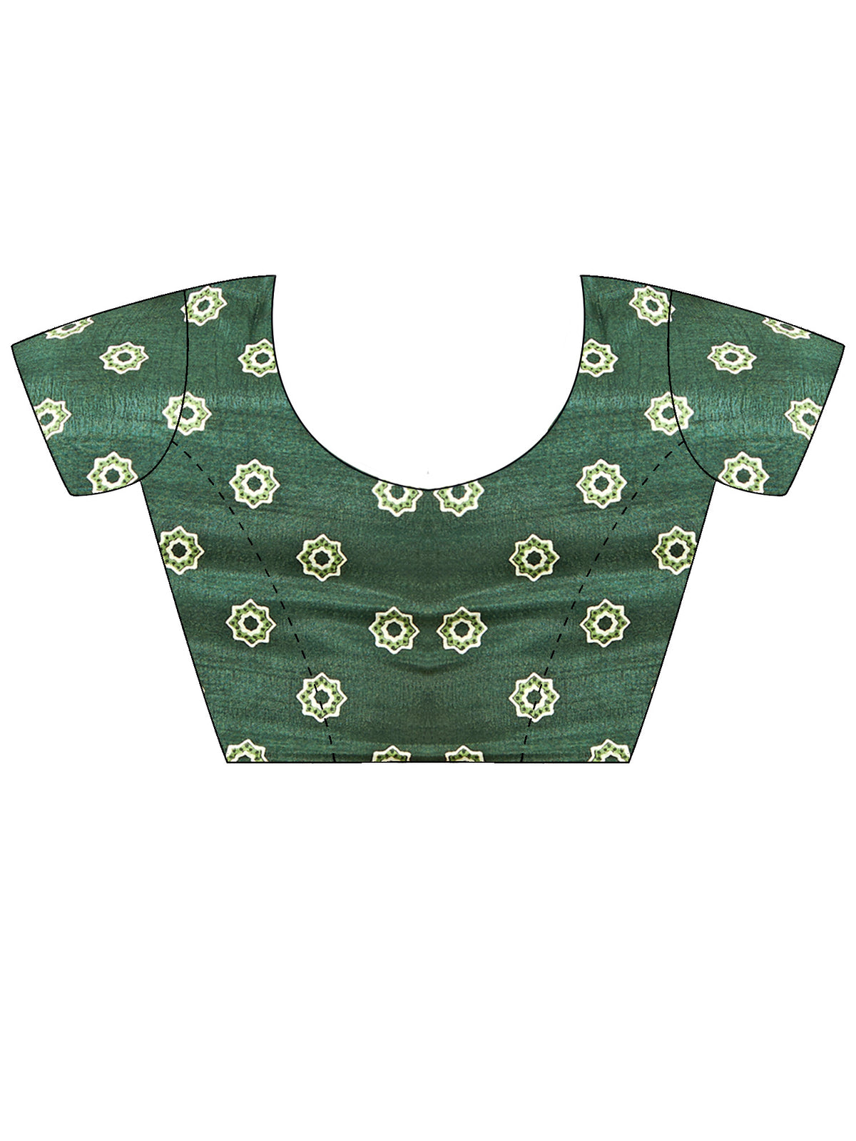 Unstitched green dola silk blouse piece with ethnic motif design