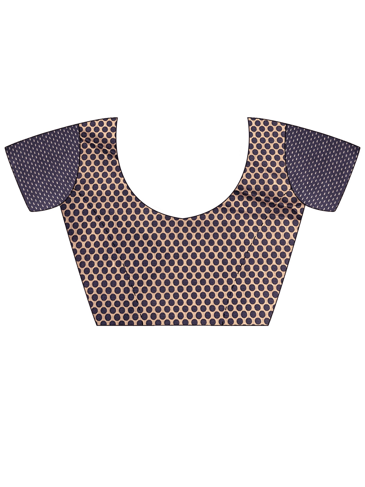 Unstitched tan silk blend blouse piece with polka dot design