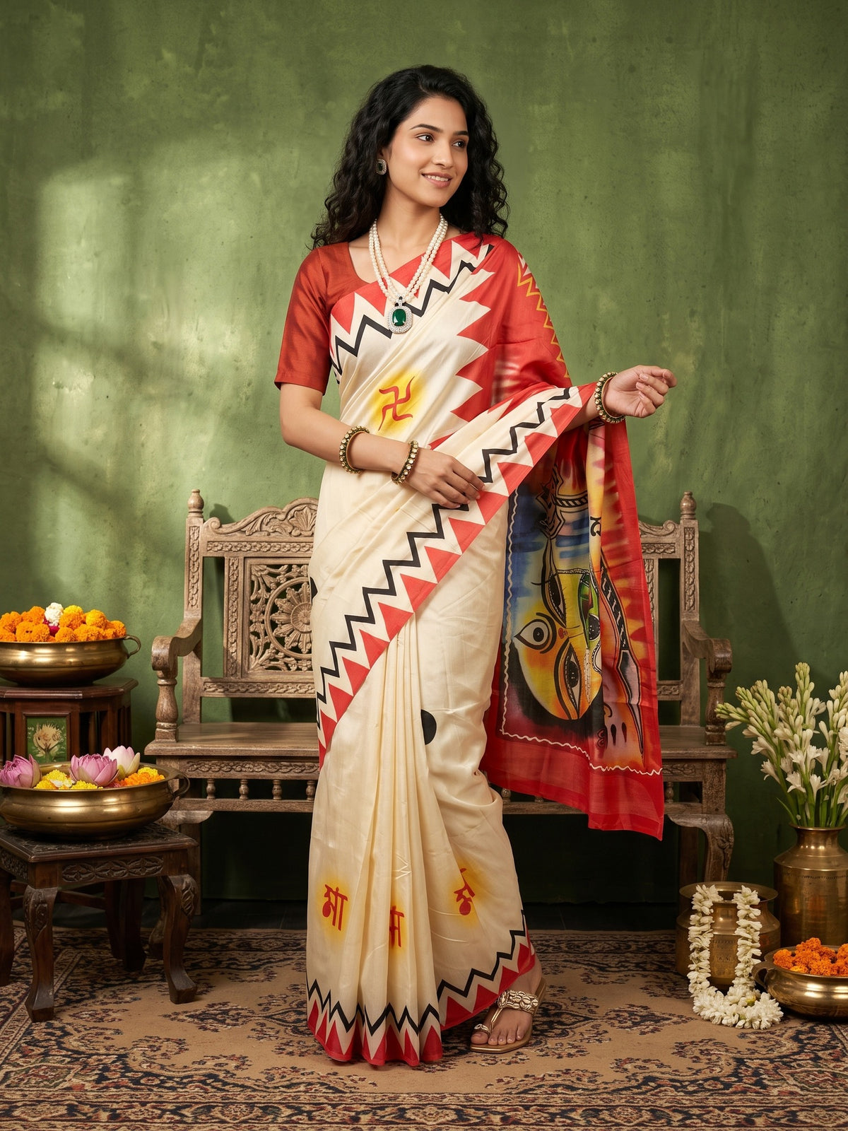 Off White Silk Blend saree – detail view 3