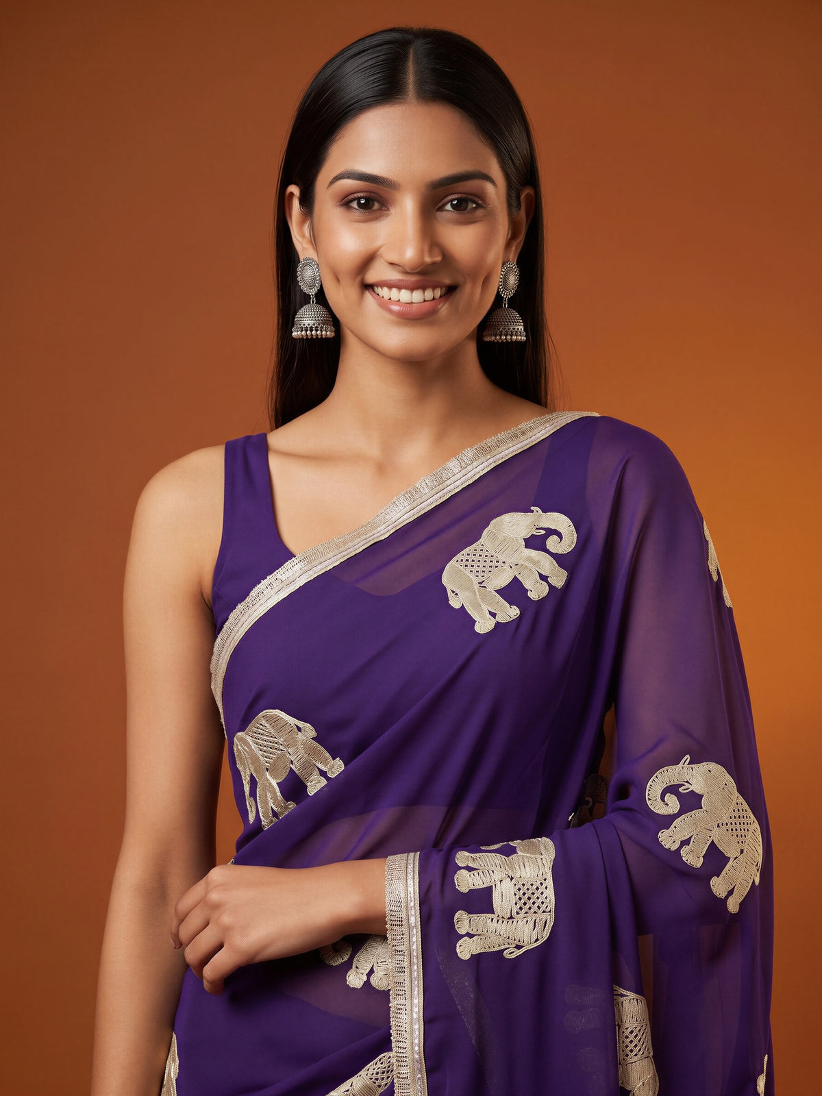 Purple Georgette saree – detail view 4