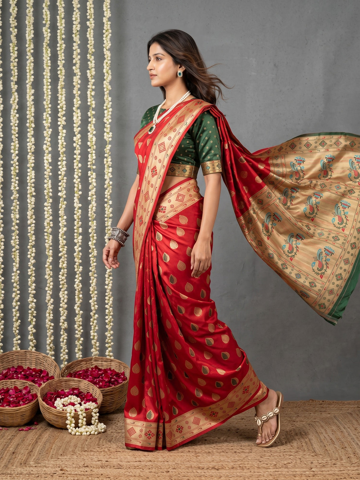 Red Silk Blend saree – detail view 4