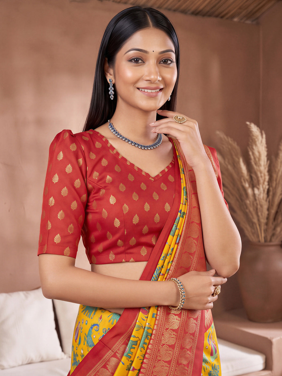Yellow Cotton Blend saree – detail view 4