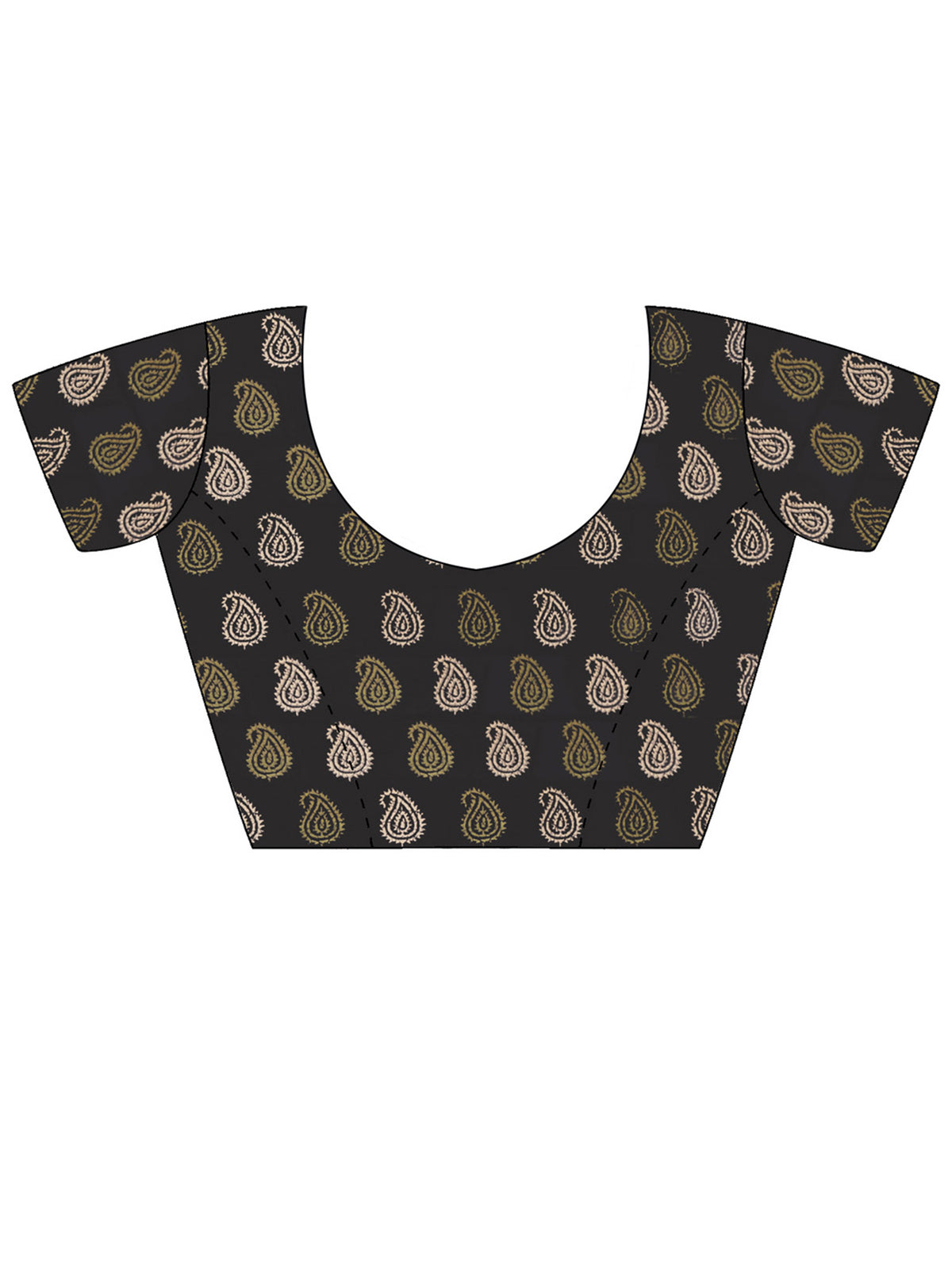 Unstitched black silk blend blouse piece with batik design