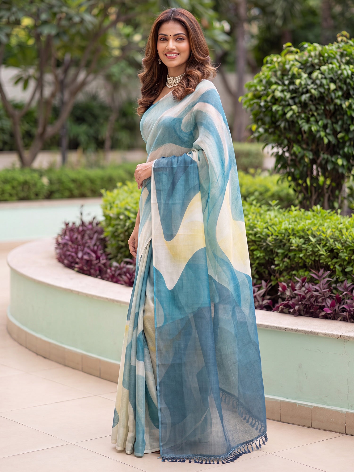Teal Blue Cotton Silk saree – detail view 2
