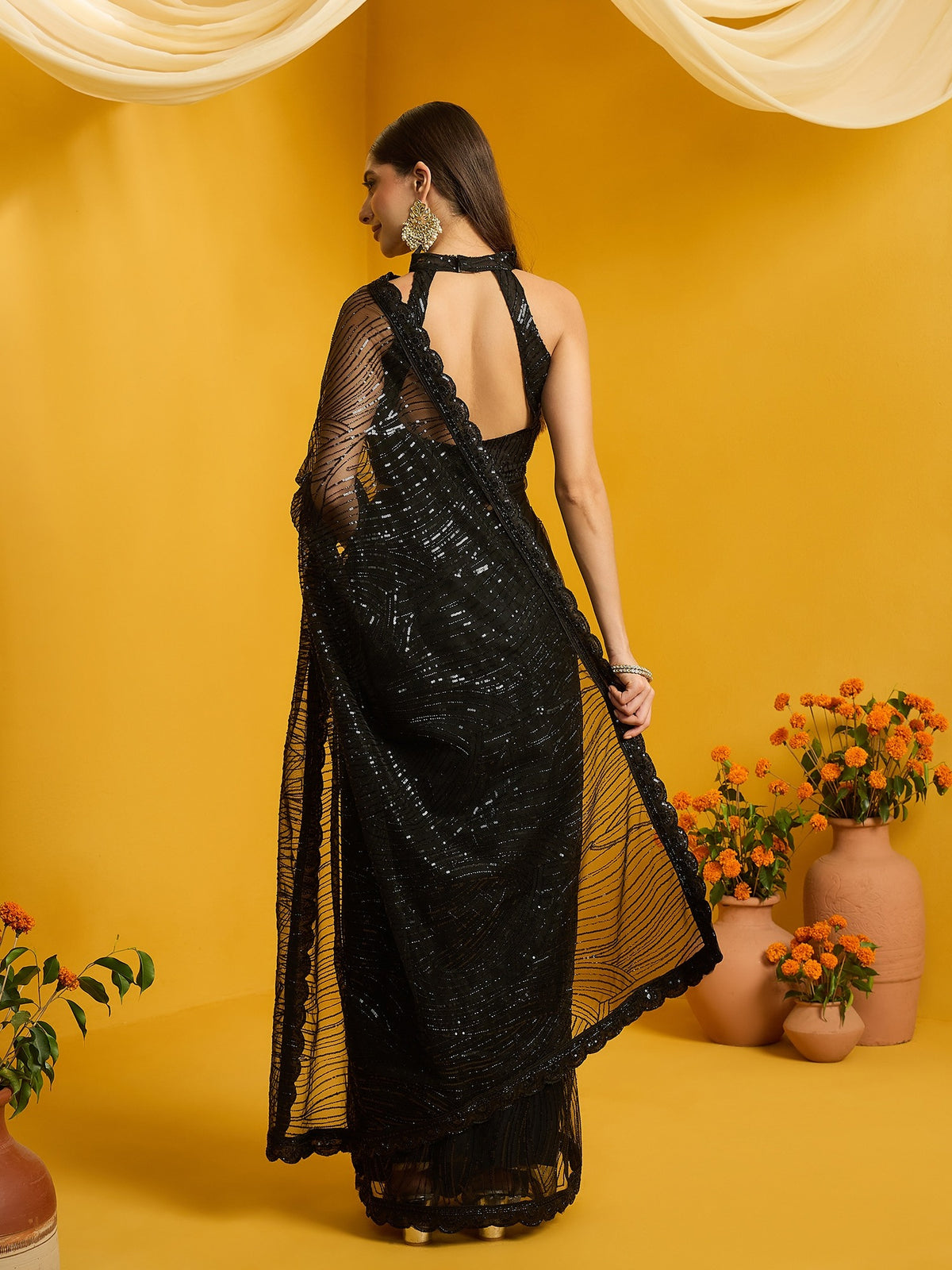 Black Net saree – detail view 6