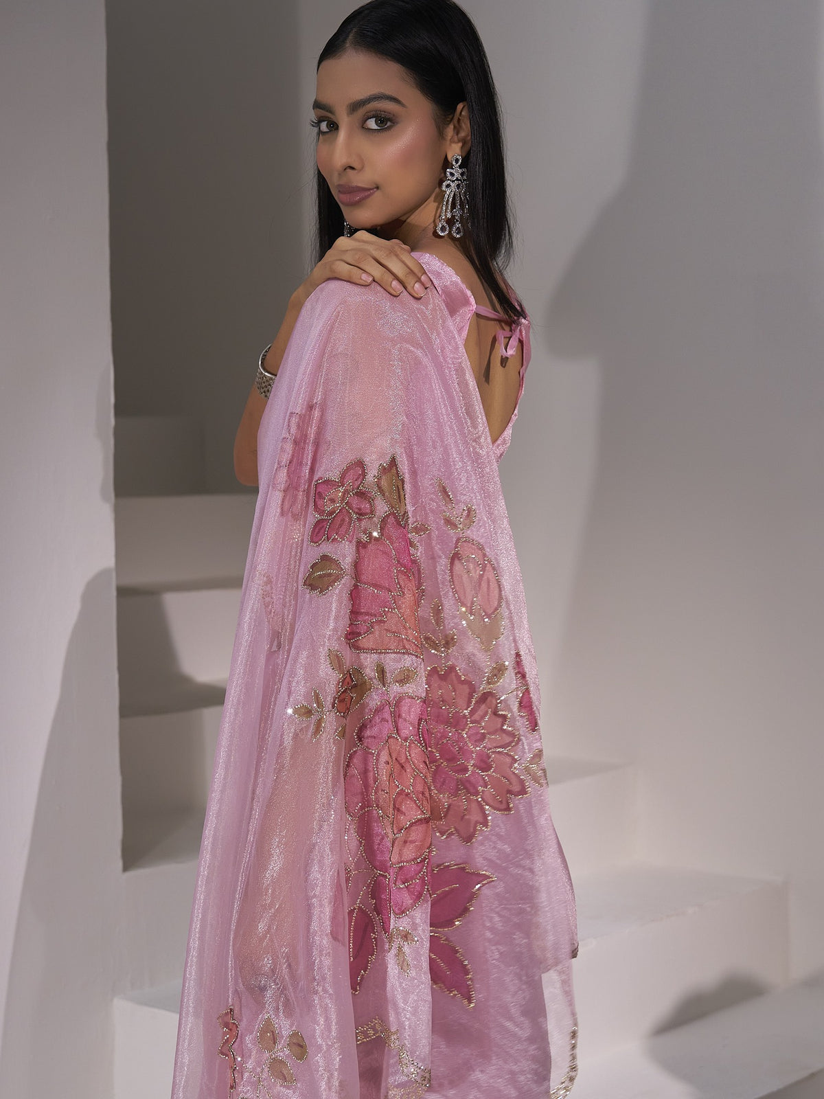 Lavender organza saree view 3