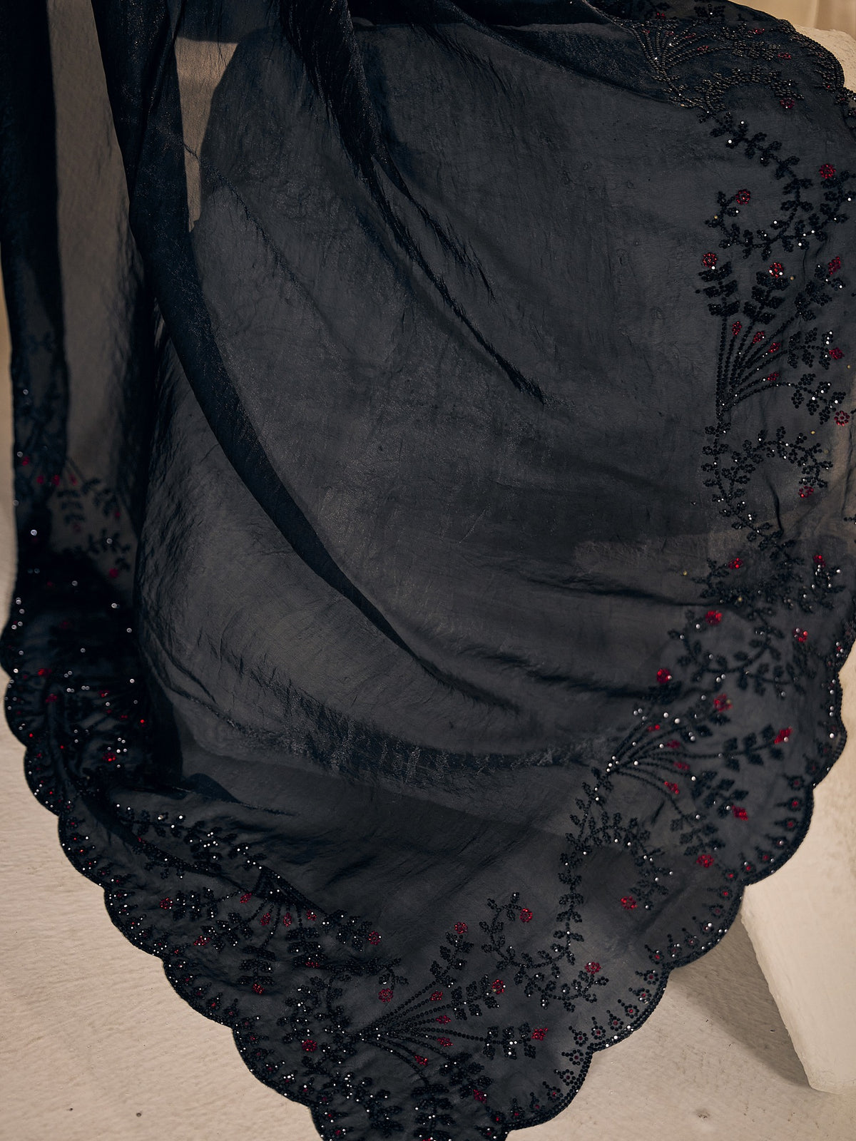 Black satin silk saree view 5