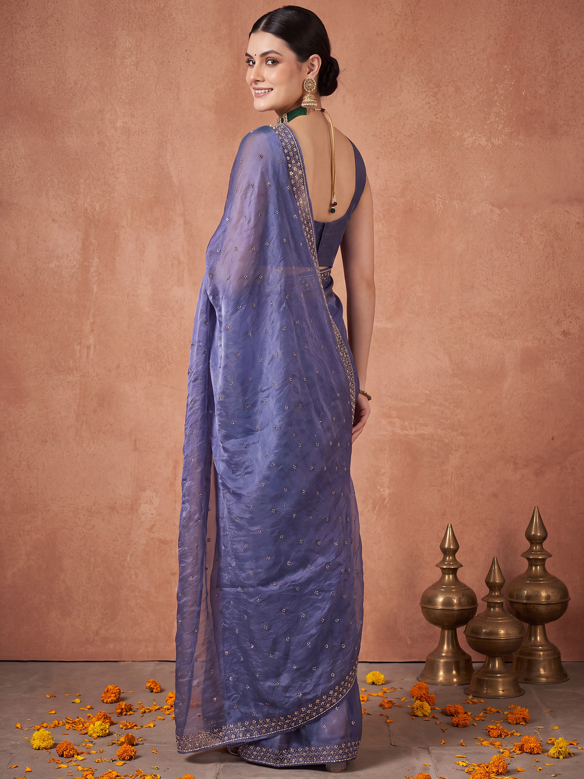 Blue Satin Silk saree – detail view 1