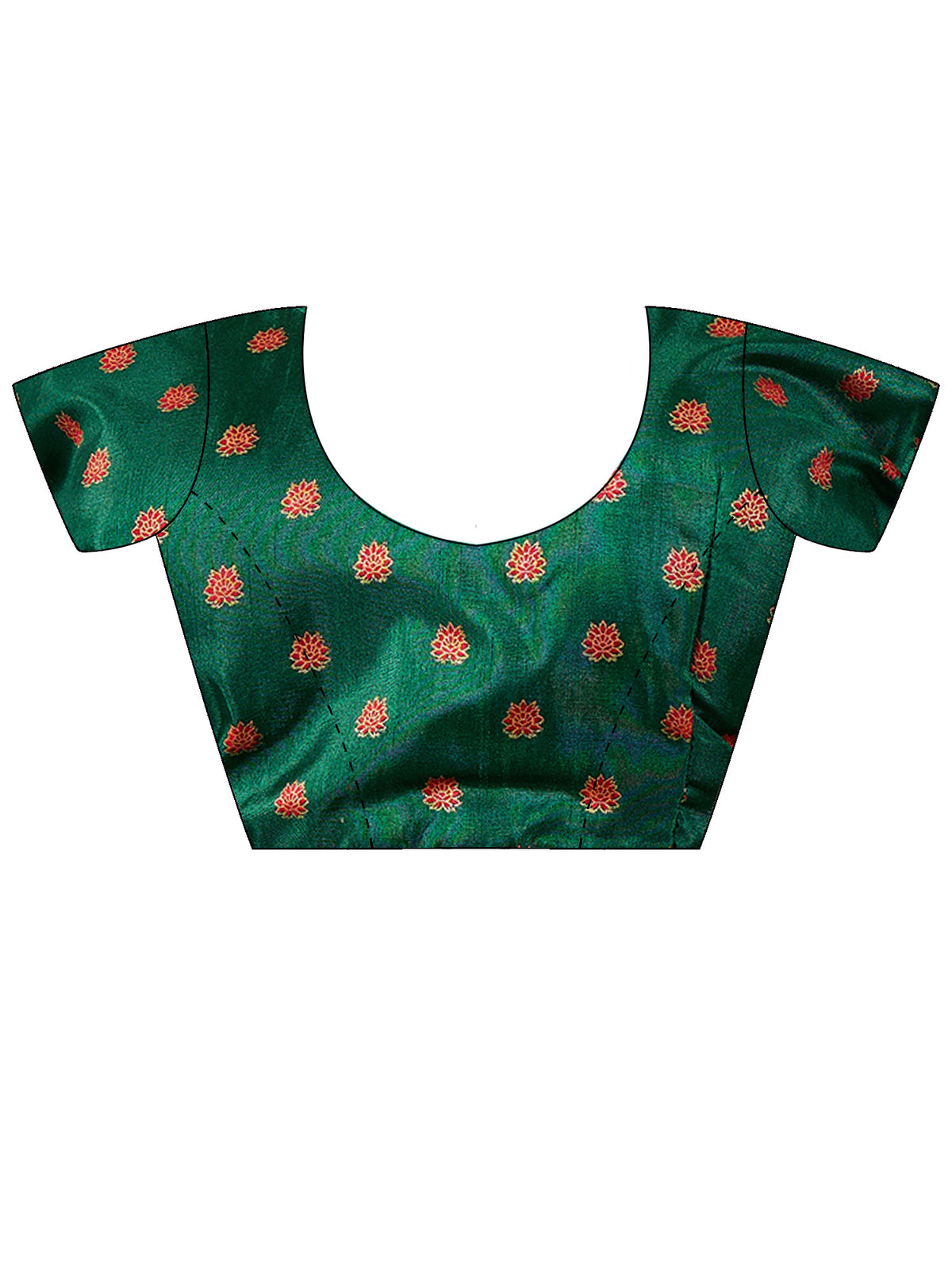 Unstitched dark green silk blend blouse piece with ethnic motif design