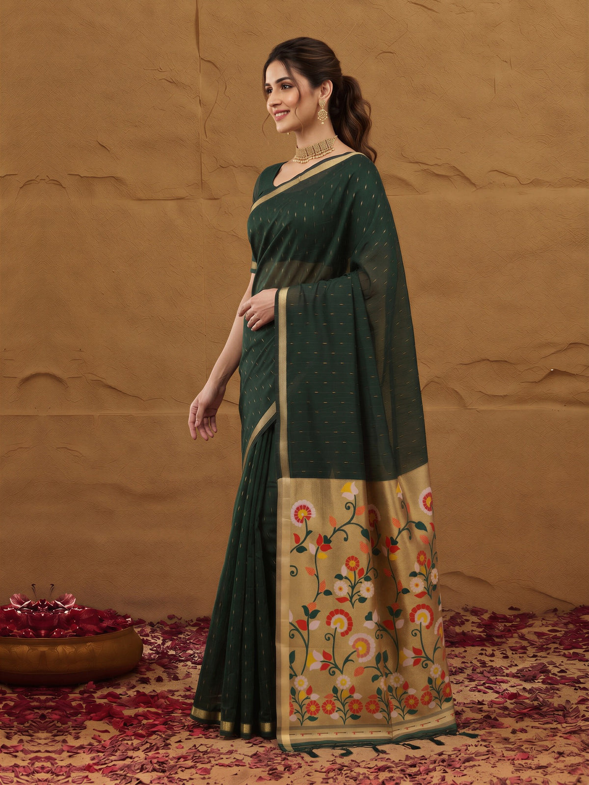 Dark Brown silk blend saree view 4
