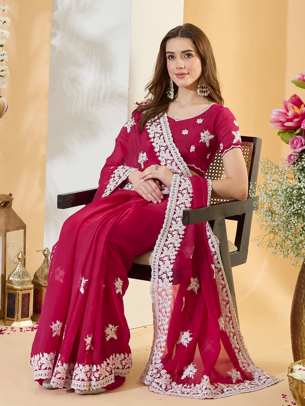 Pink Georgette saree – detail view 3