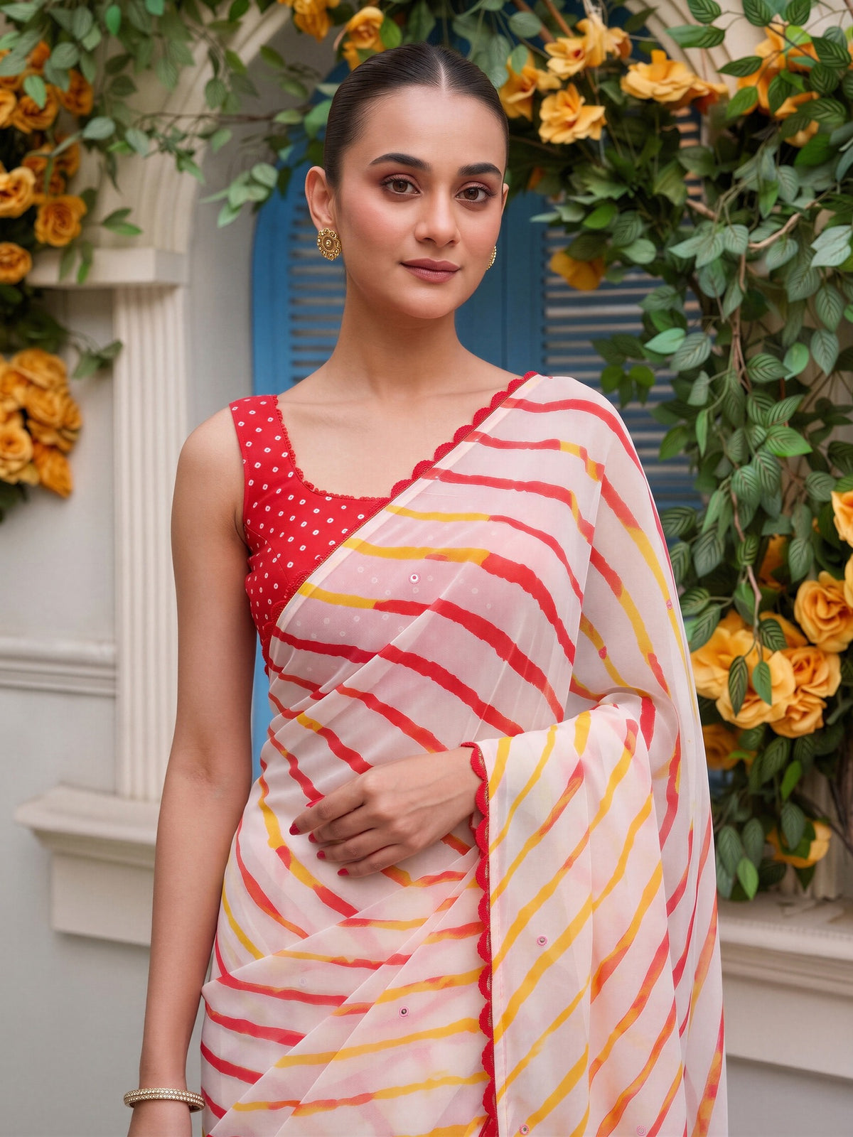 Off White georgette saree view 4