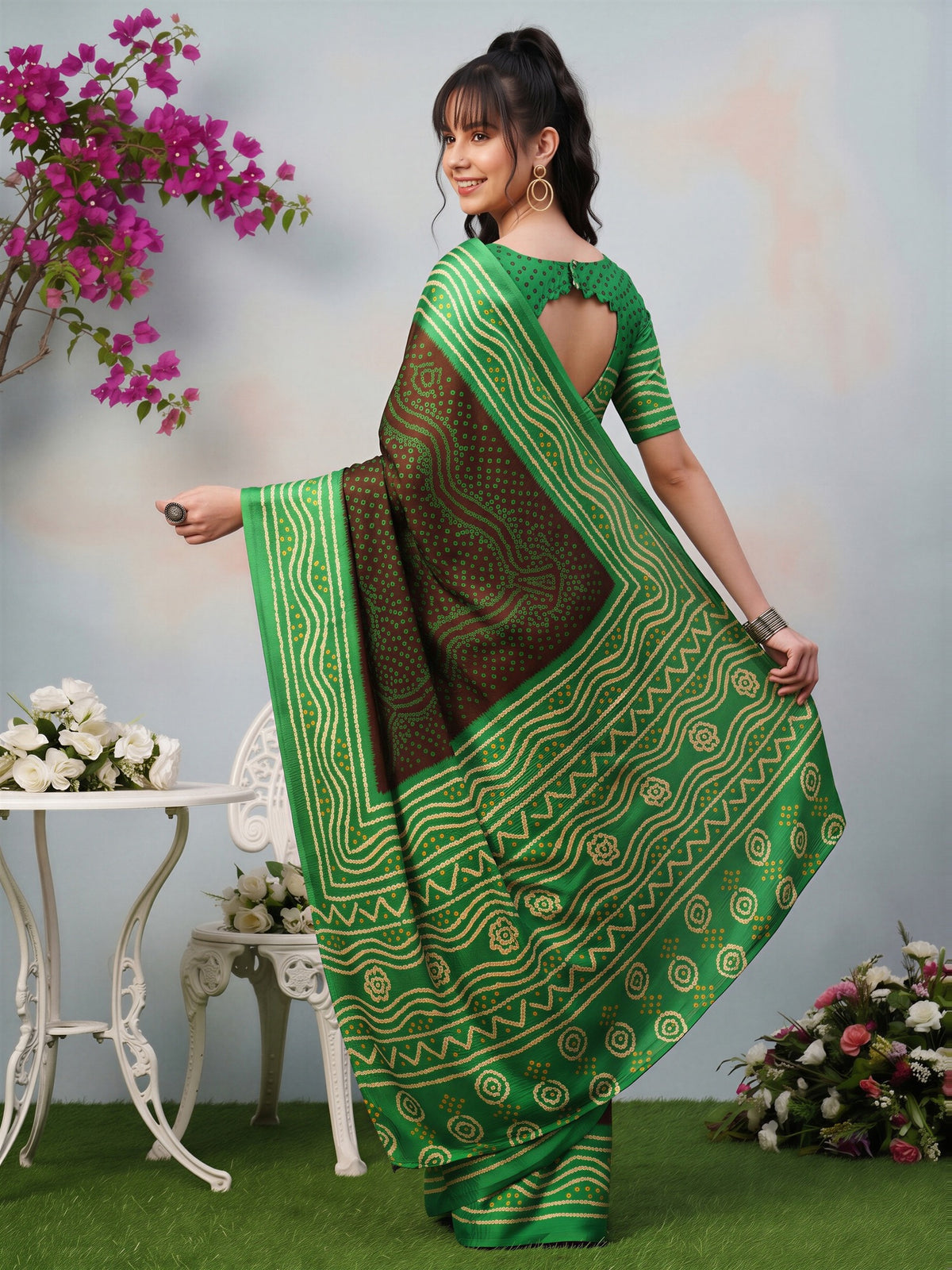 Brown Satin Silk saree – detail view 1