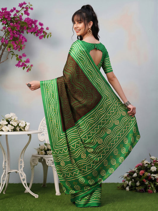 Brown Satin Silk saree – detail view 1