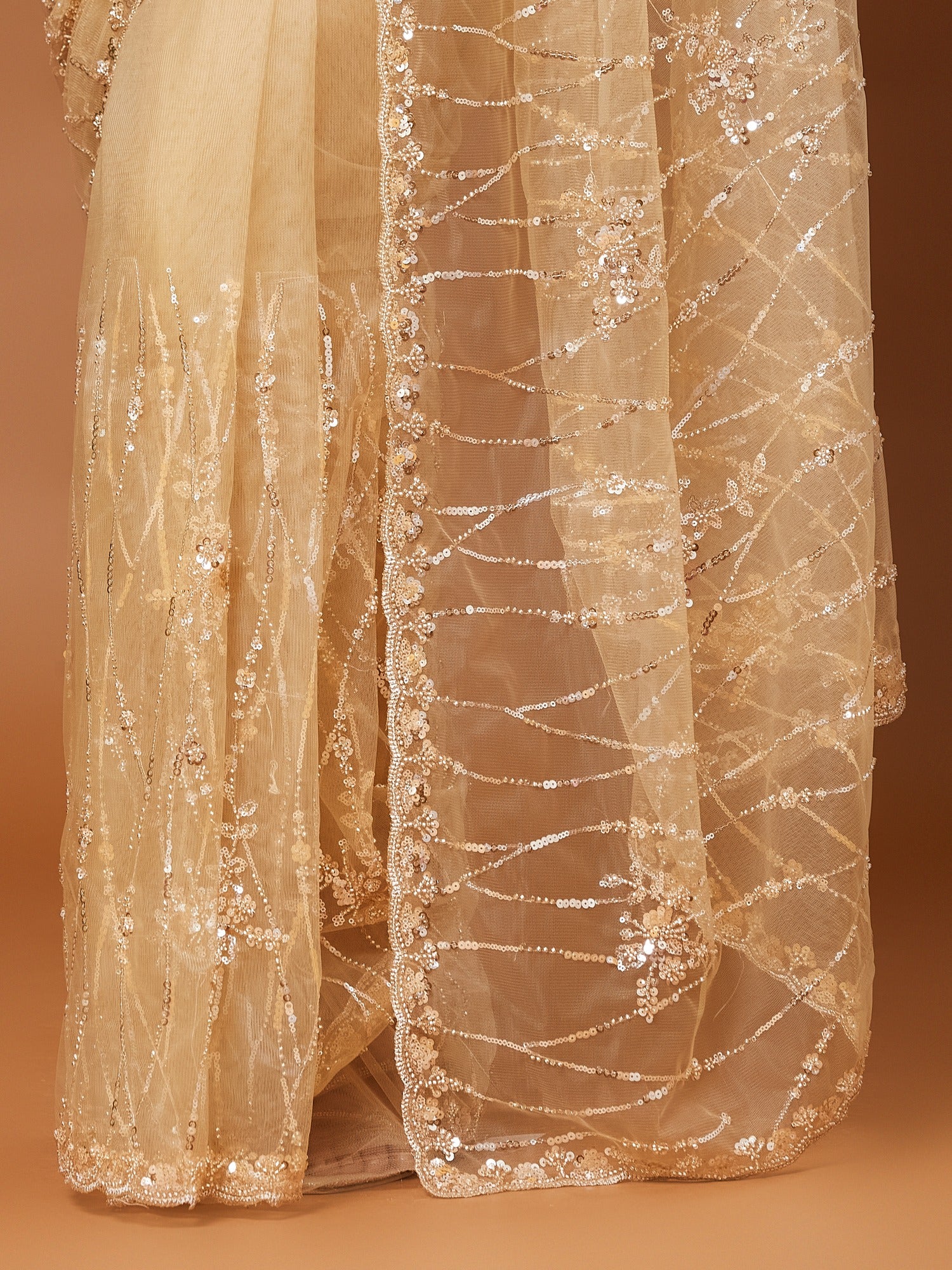 Beige Net saree – detail view 5