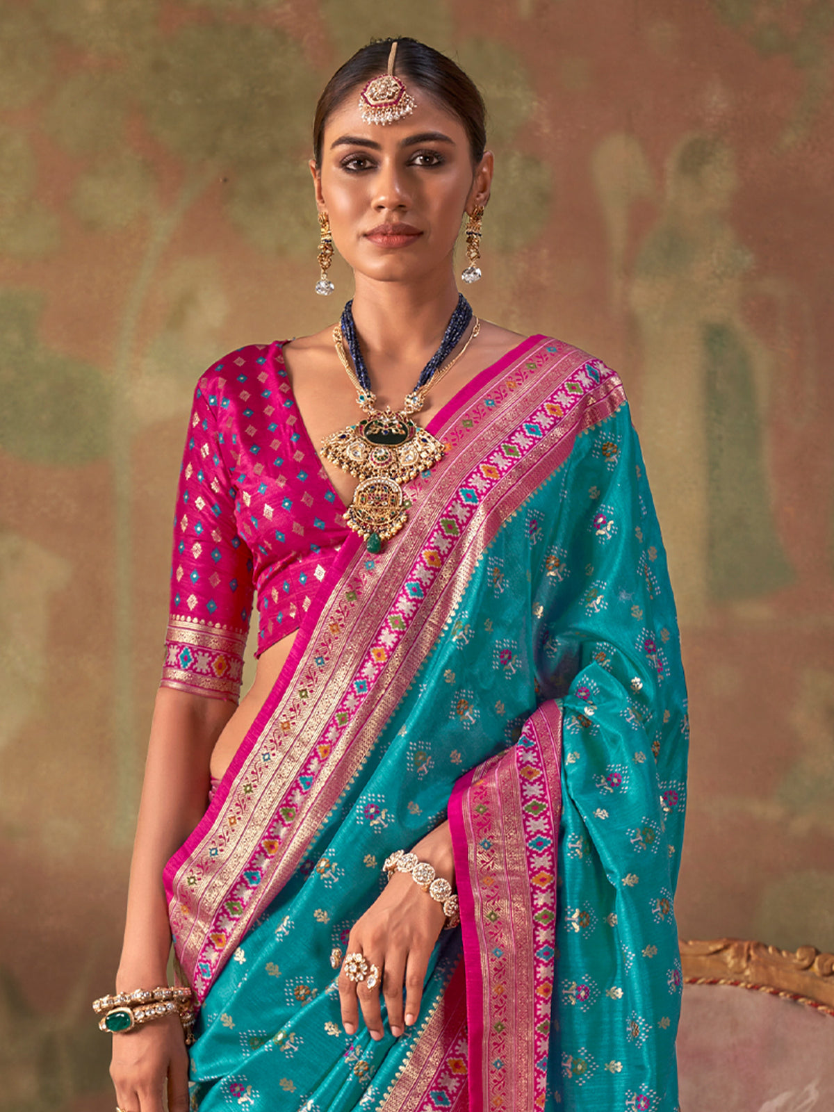 Turquoise Blue Silk Blend saree – detail view 2