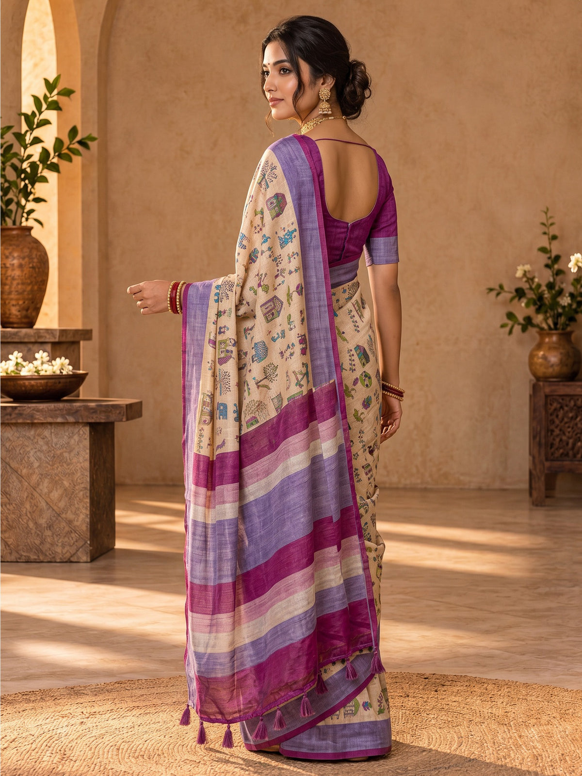 Peach soft silk saree view 1