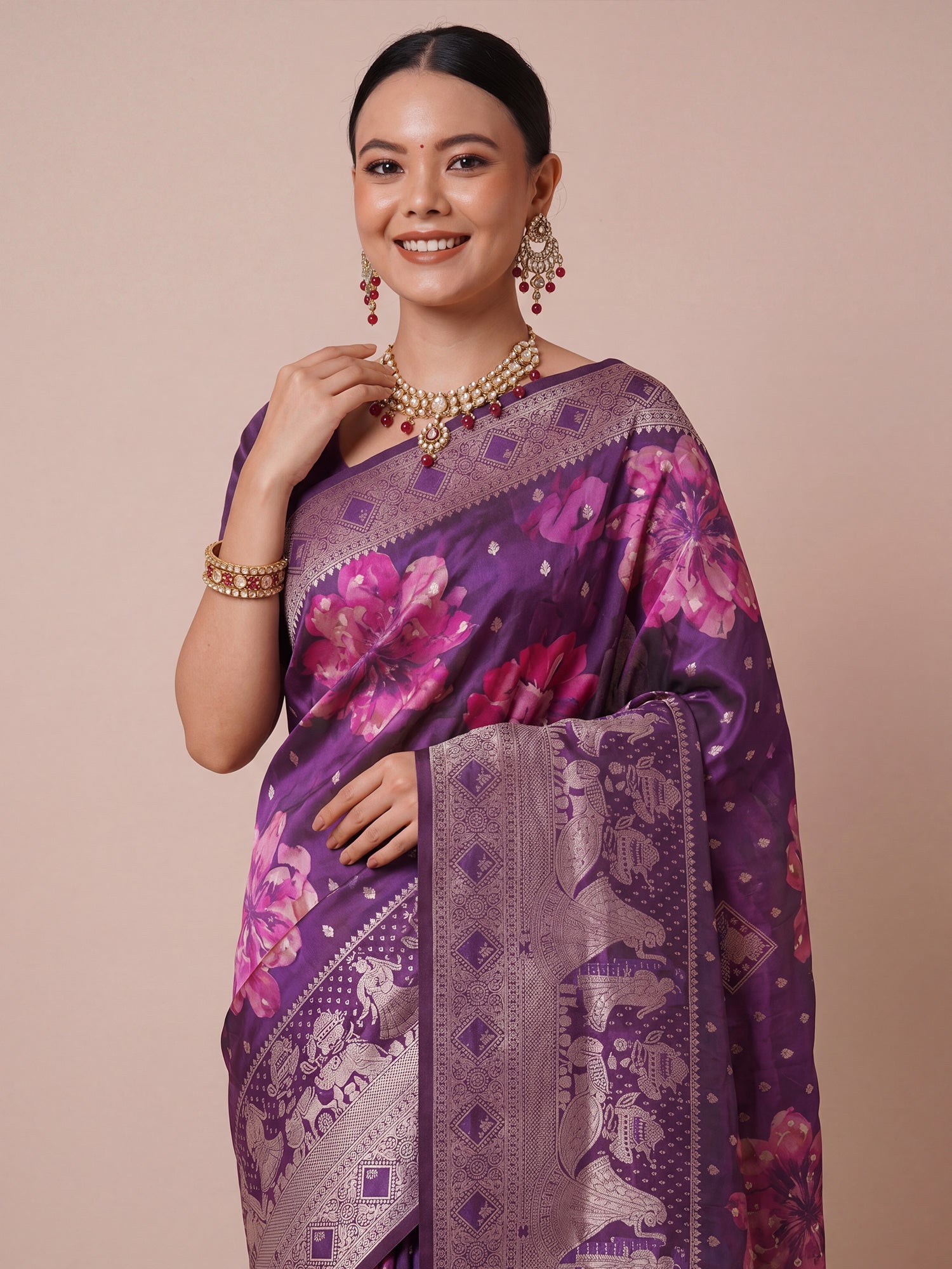 Purple Jacquard saree – detail view 4