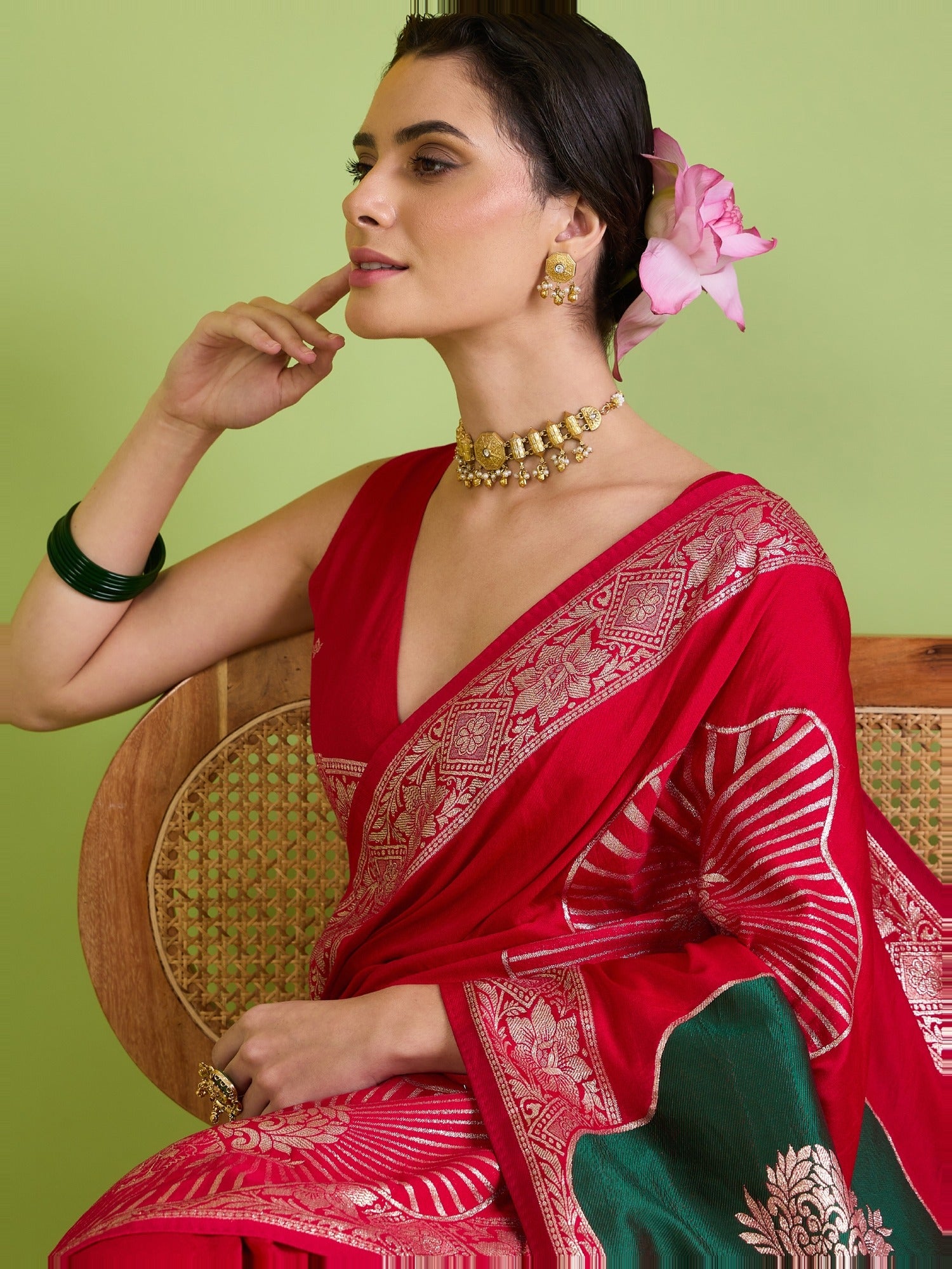 Red Silk Blend saree – detail view 5