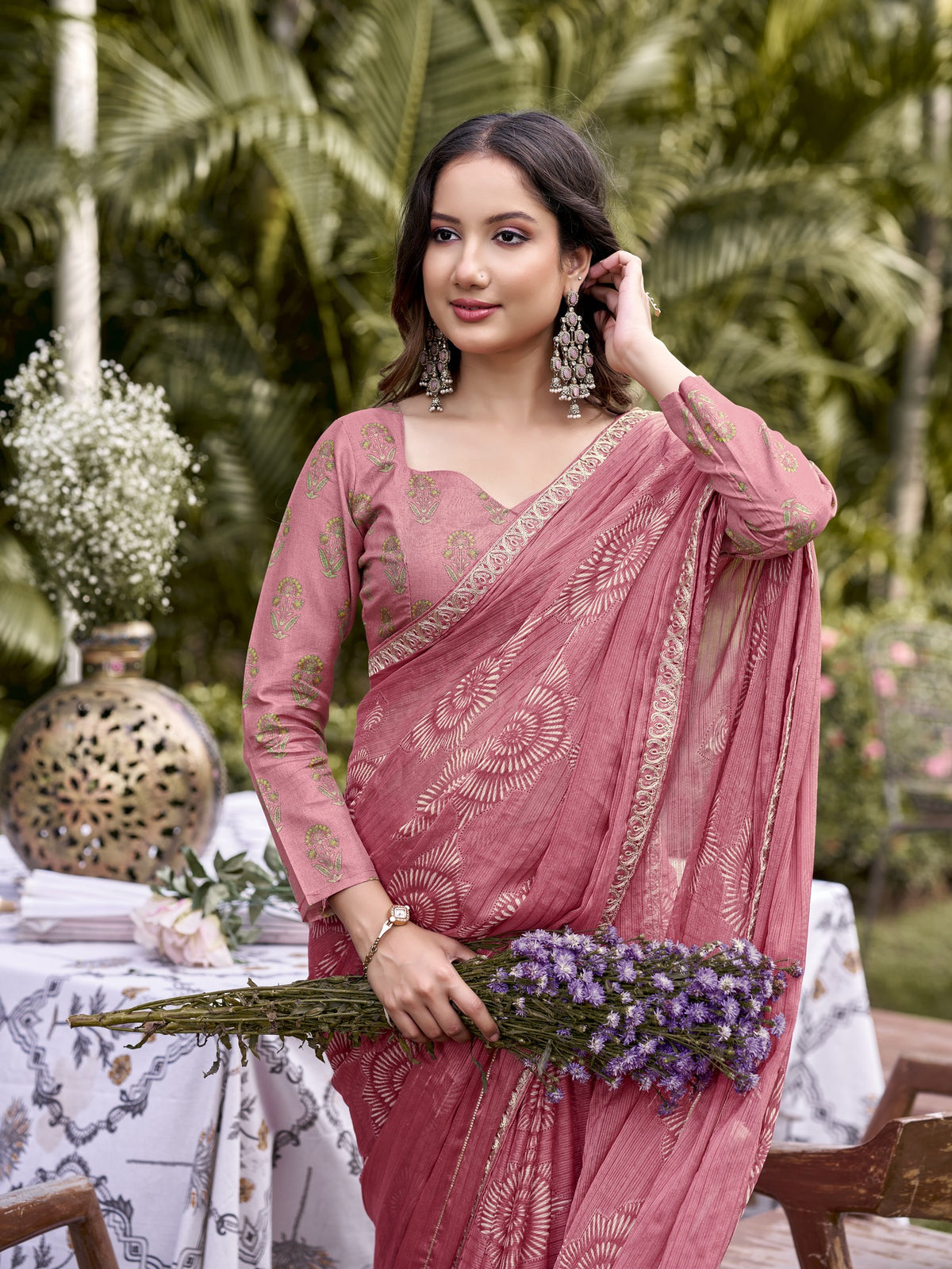 Peach Chiffon saree – detail view 3