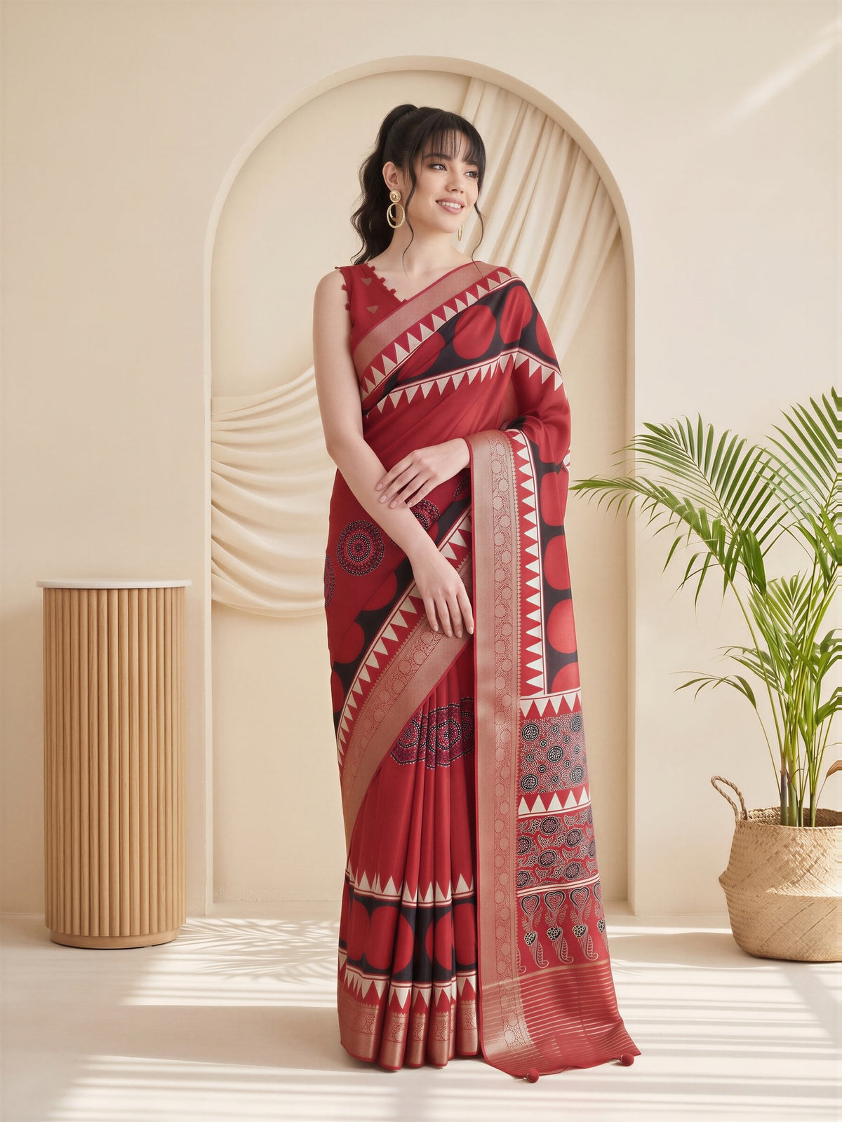 Red Viscose Silk saree – detail view 3