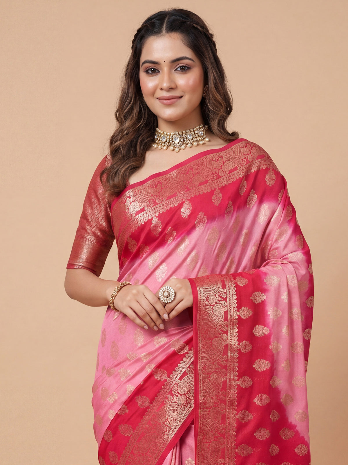 Red Georgette saree – detail view 3