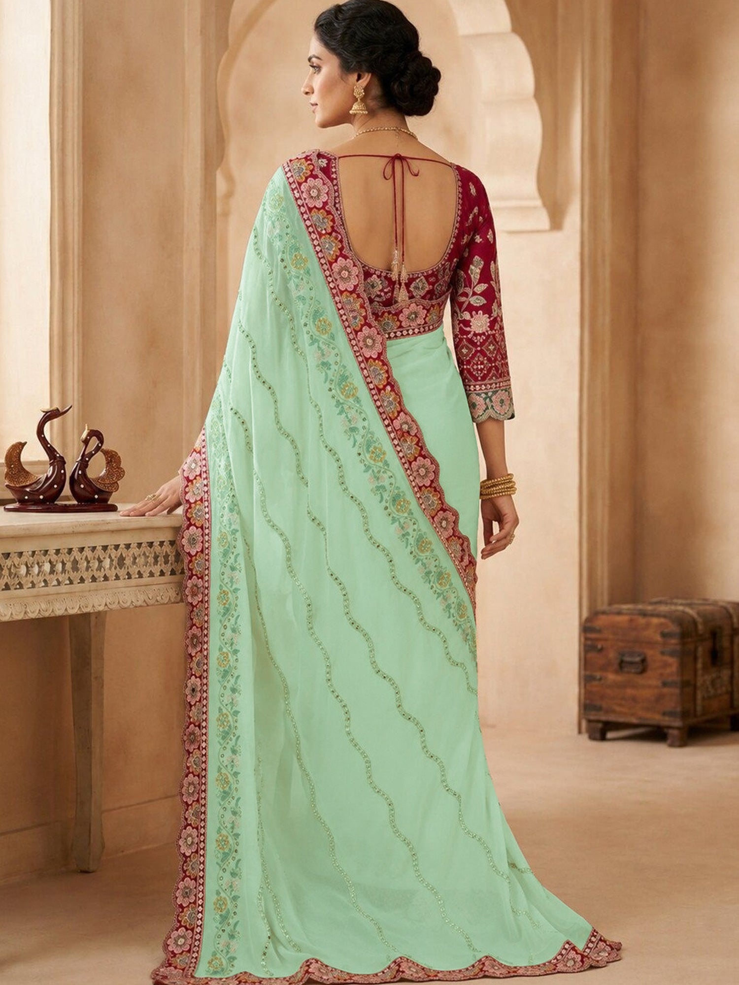 Light Green Pure Georgette saree – detail view 1