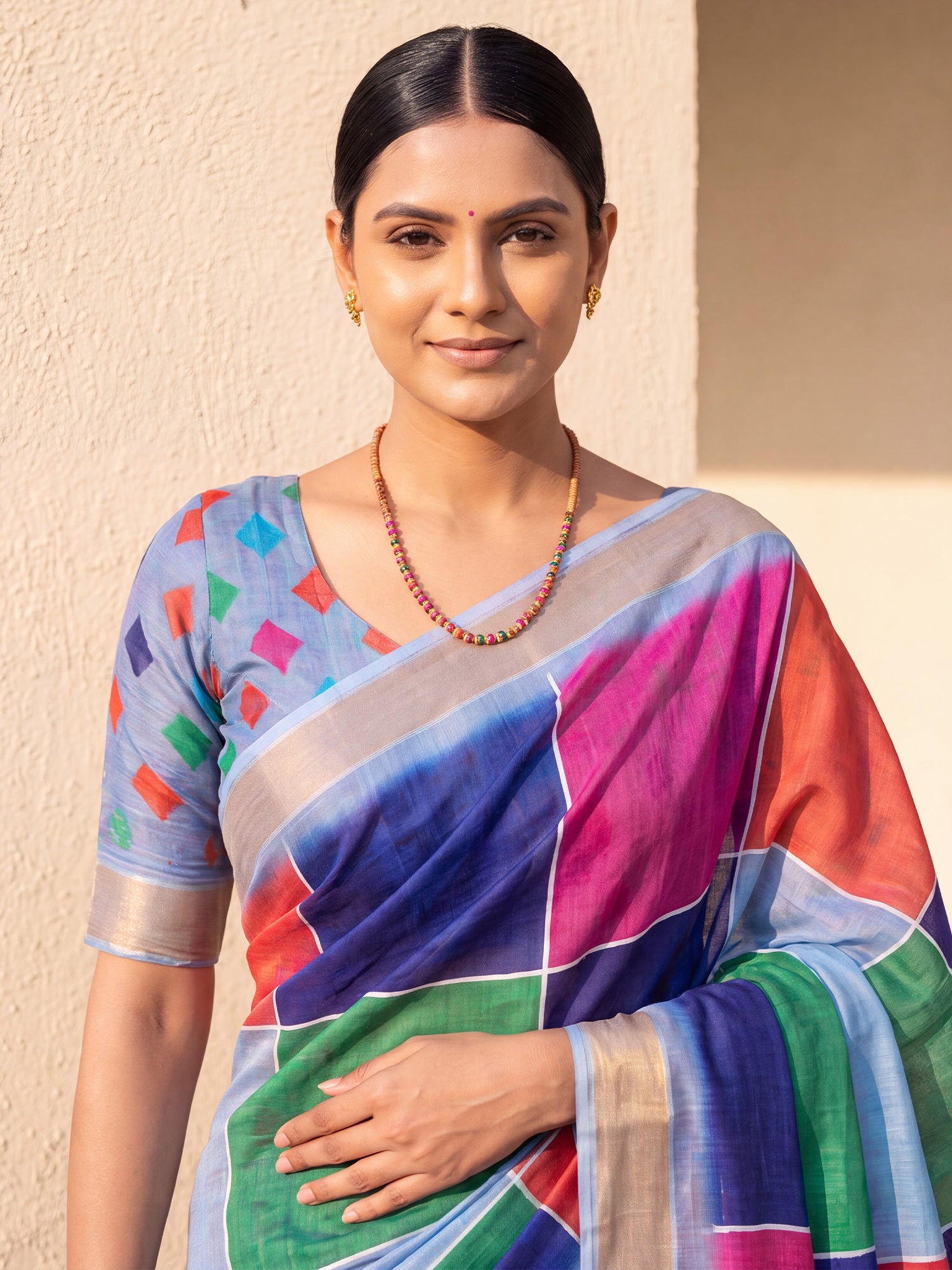 Multicolored Linen saree – detail view 4