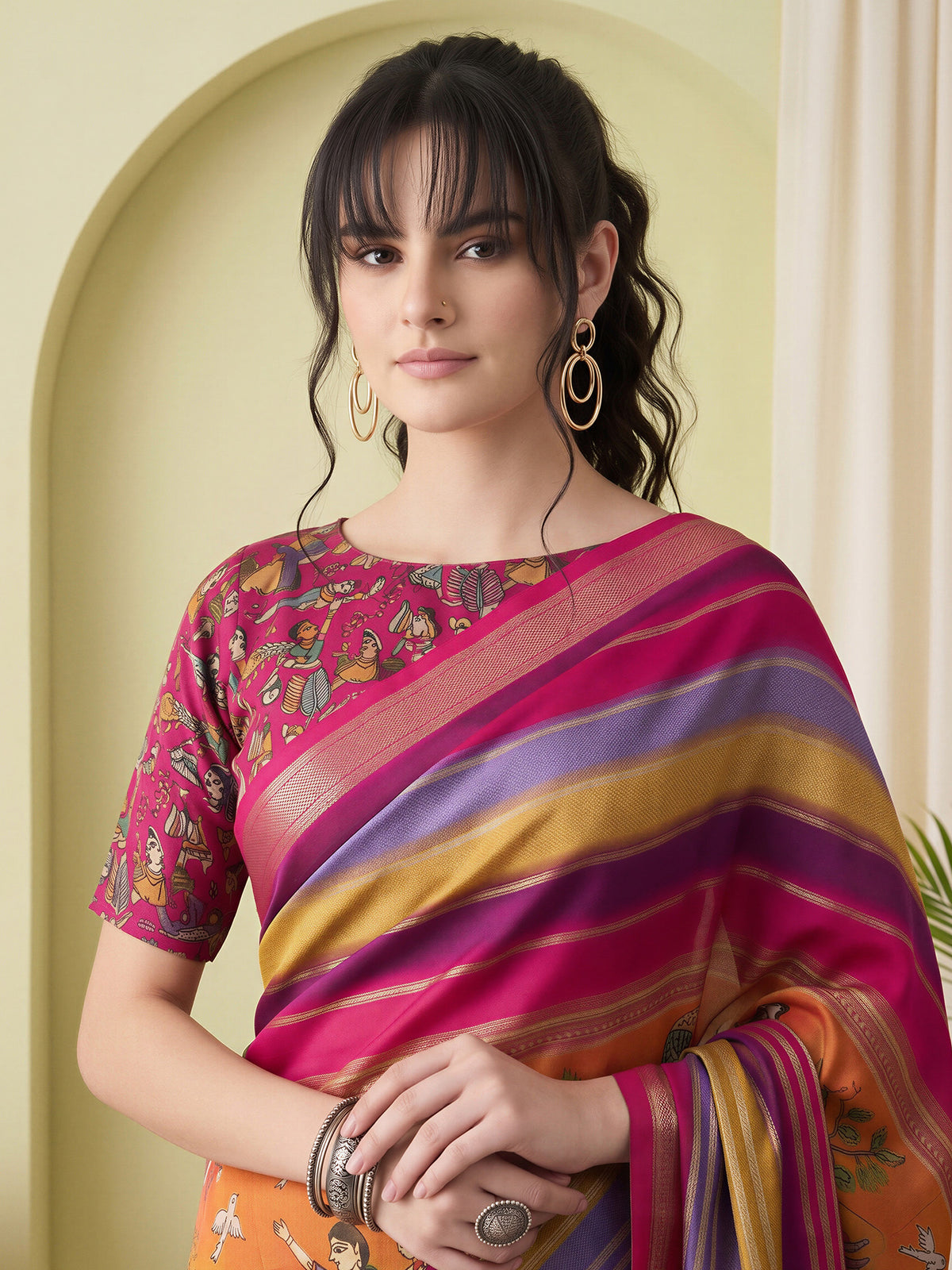 Pink Viscose Silk saree – detail view 4