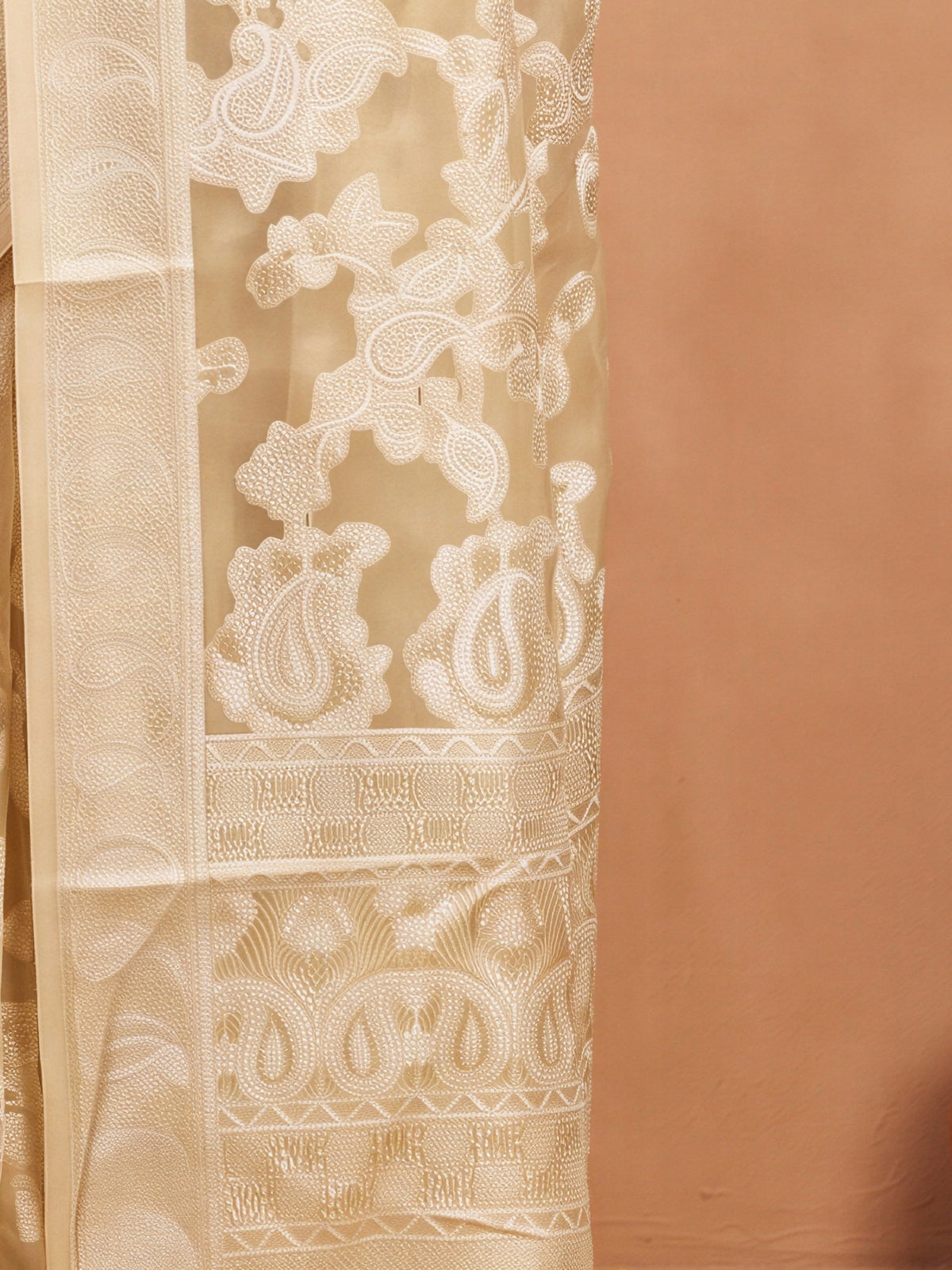 Cream Organza saree – detail view 5