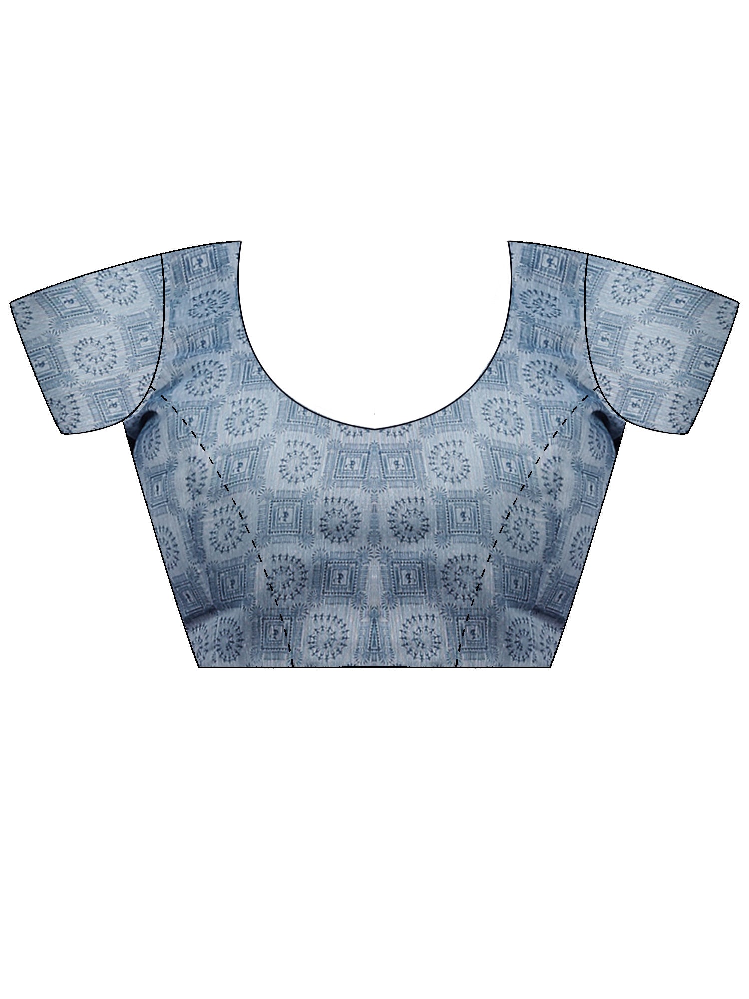 Unstitched light blue cotton linen blouse piece with warli design