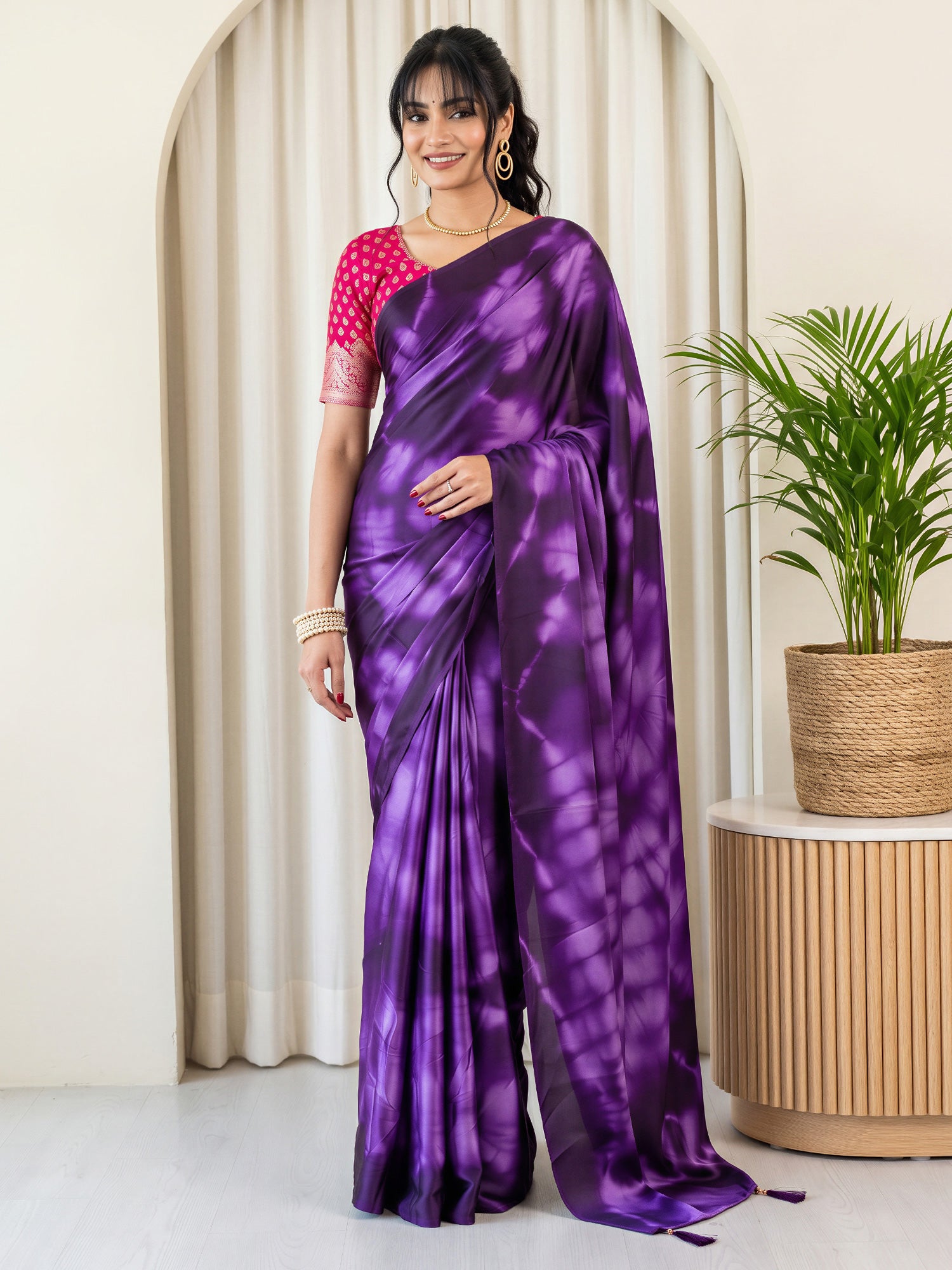 Purple Satin Silk saree – detail view 3