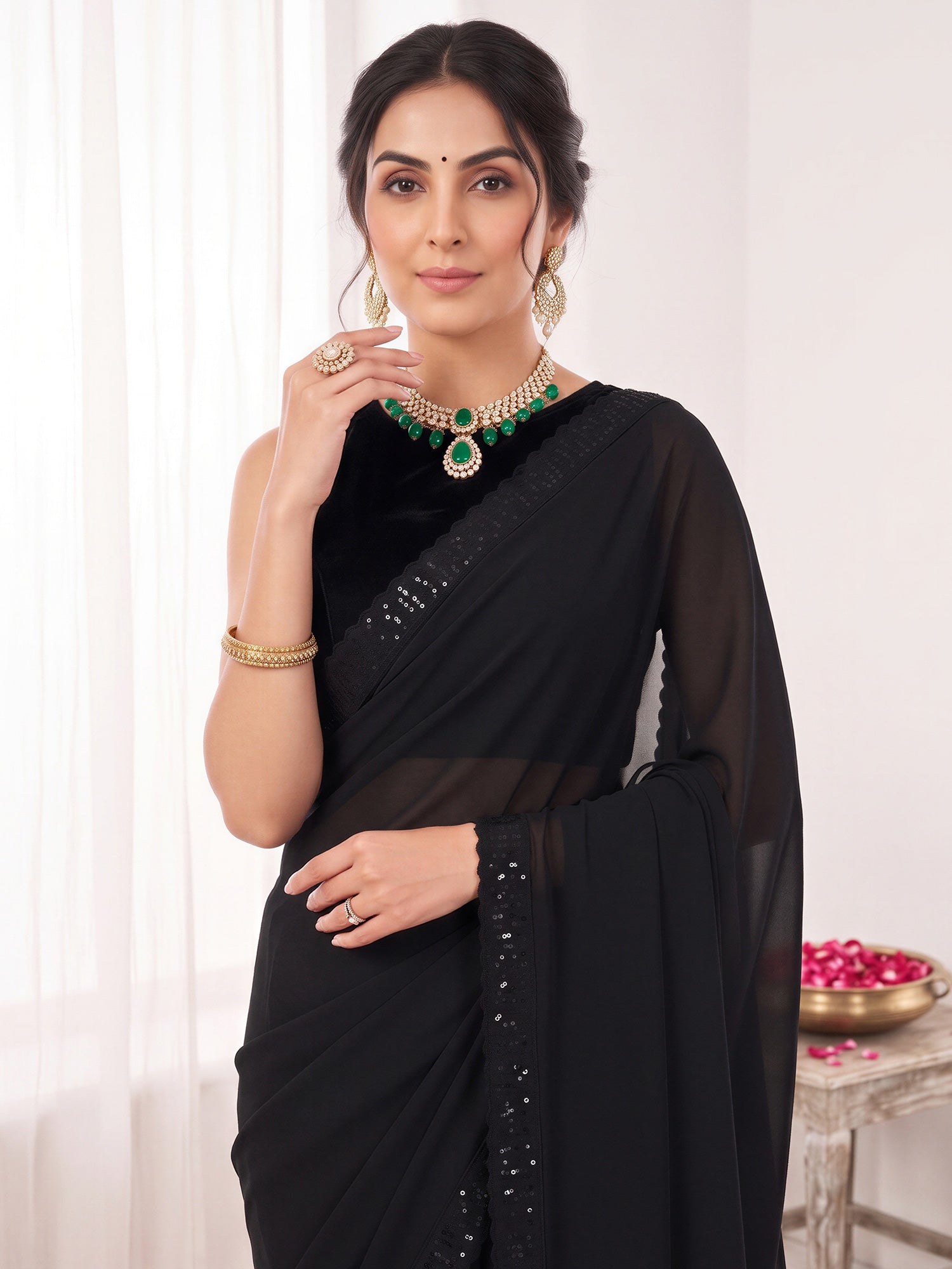 Black Georgette saree – detail view 4