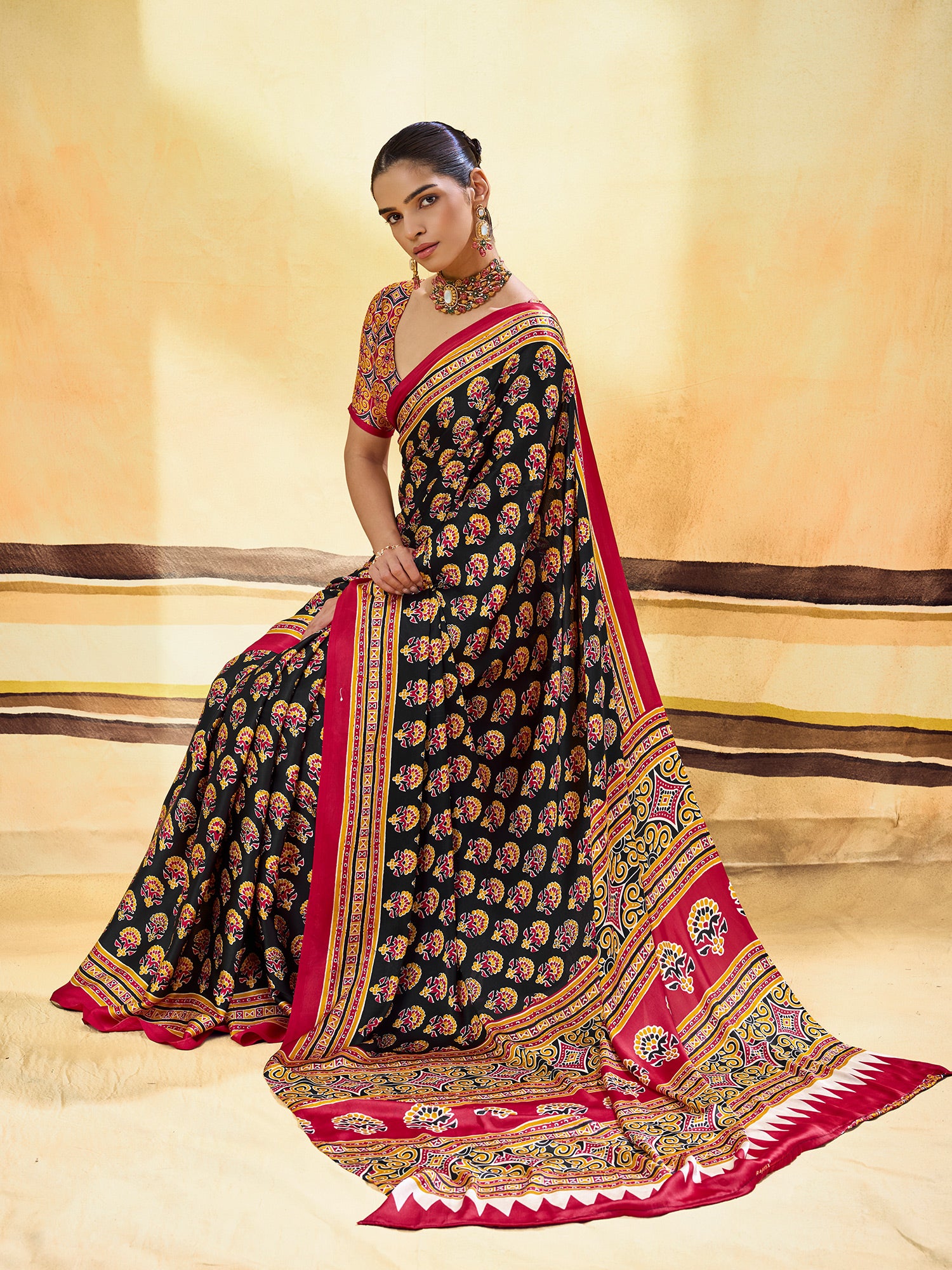 Black Satin saree – detail view 2