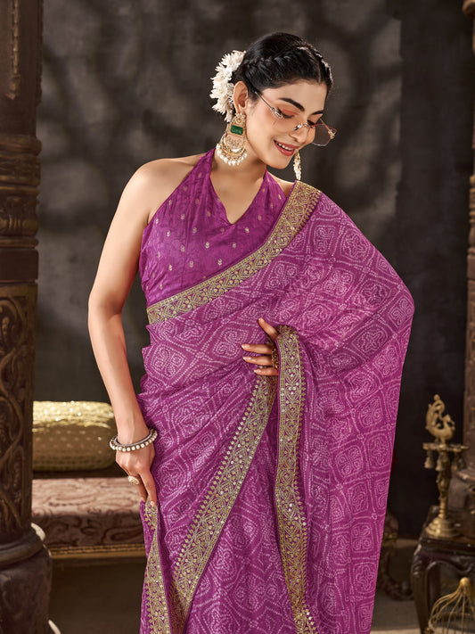Magenta Chiffon saree – detail view 1