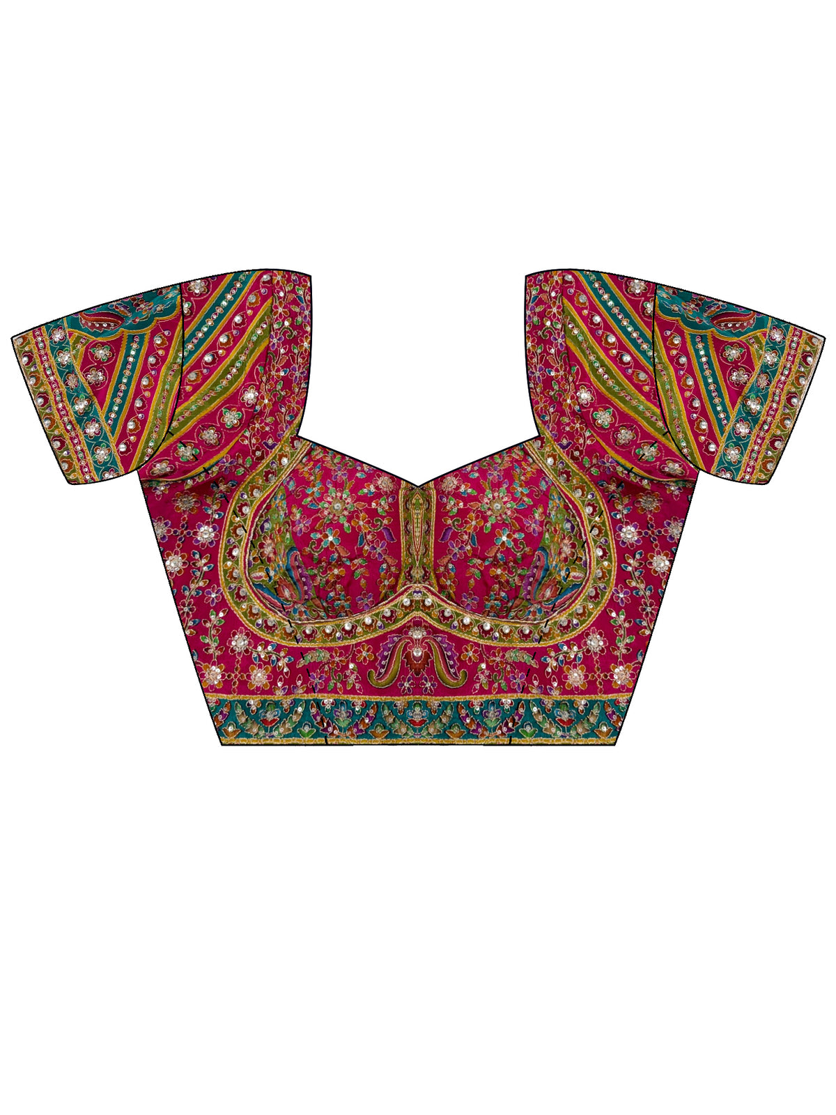 Unstitched pink silk blend blouse piece with embellished design