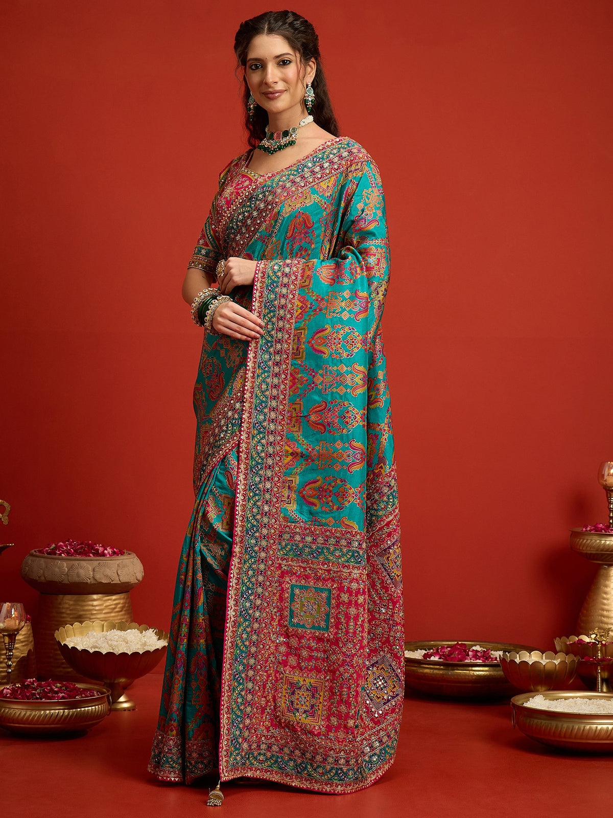 Aqua Blue Silk Blend saree – detail view 3