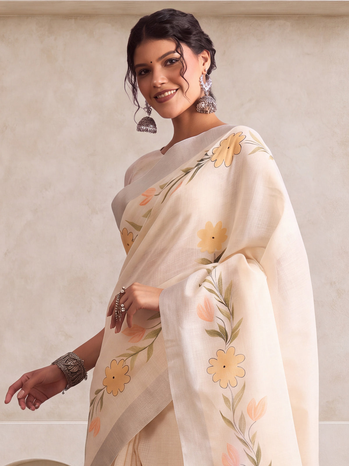 Beige Linen saree – detail view 3
