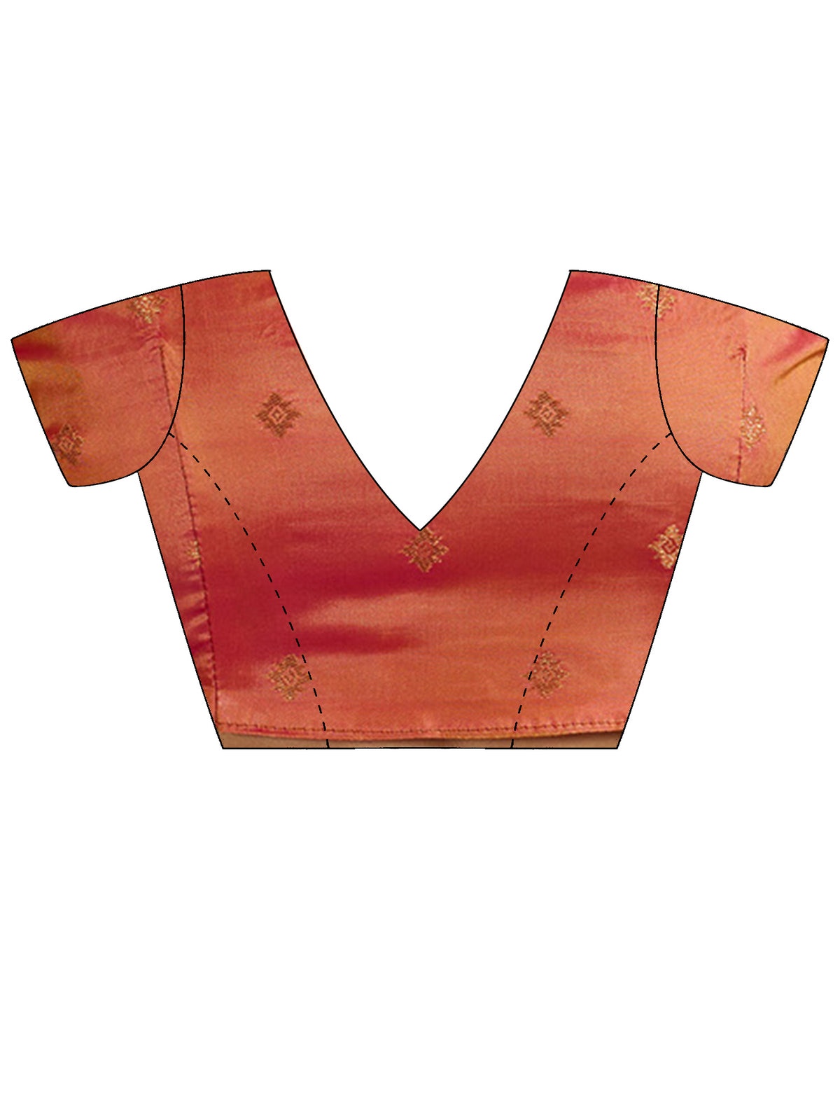 Unstitched orange silk blouse piece with ethnic motif design