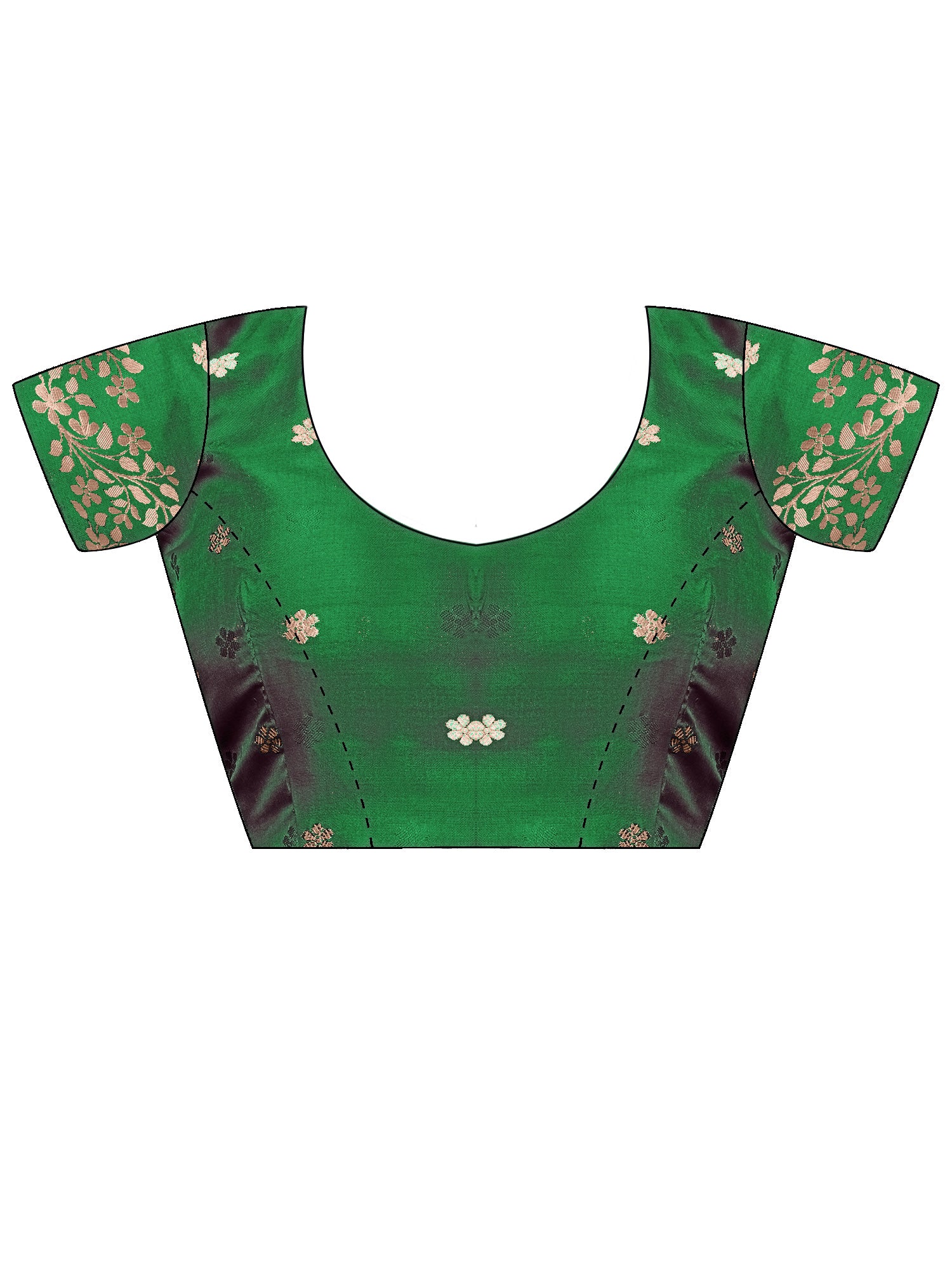 Unstitched green cotton blend blouse piece with ethnic motif design