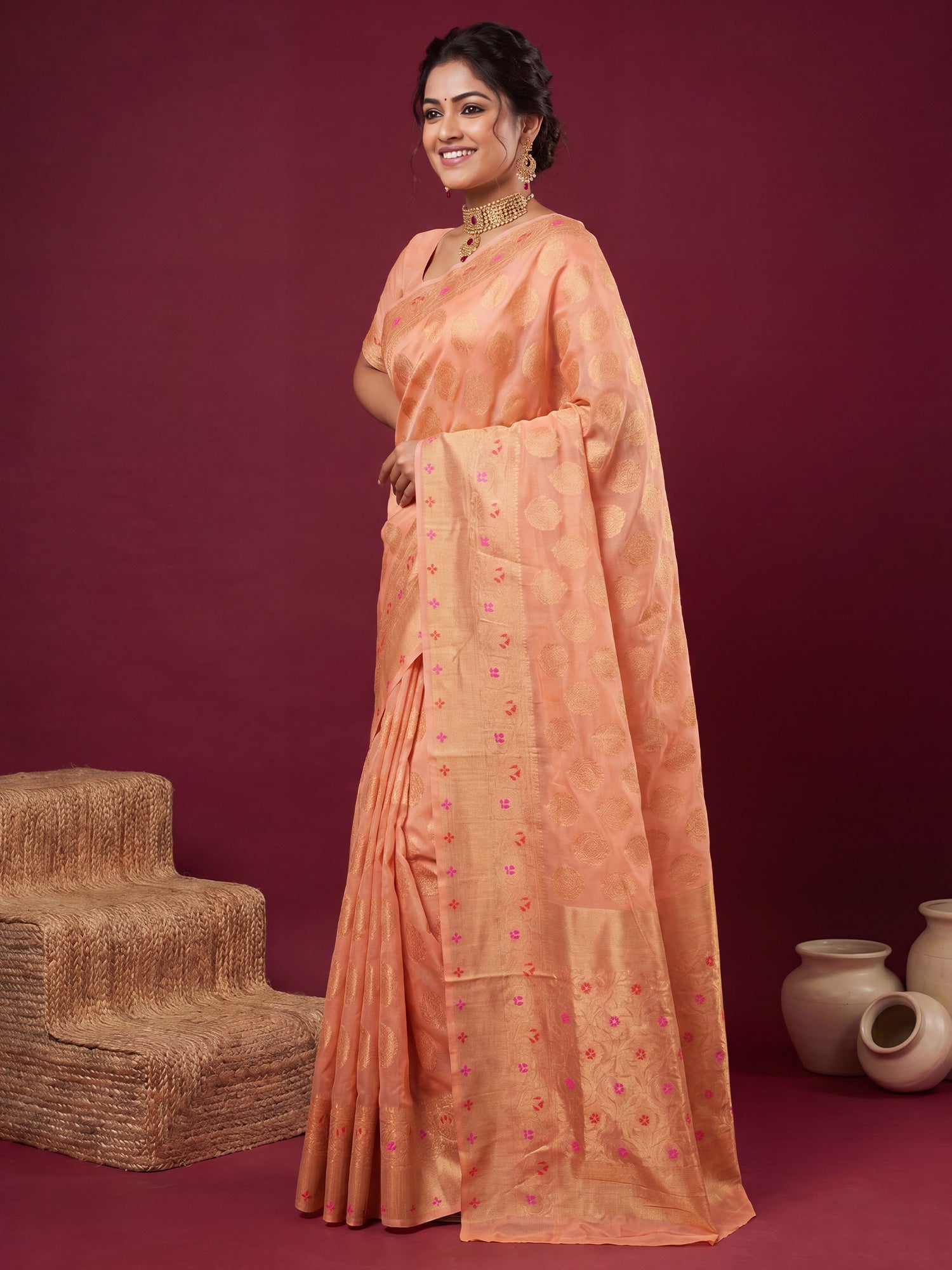 Orange Silk Blend saree – detail view 2