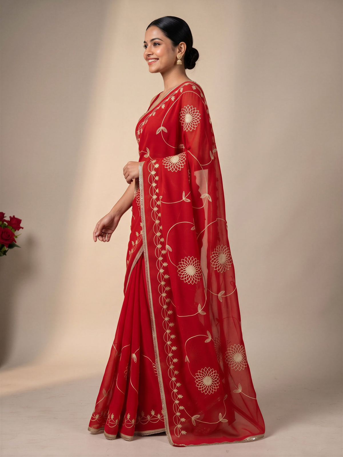 Orange Georgette saree – detail view 2