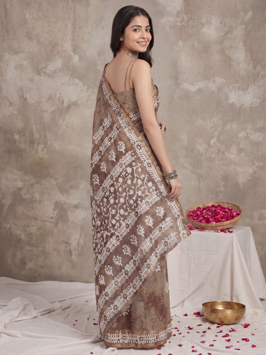 Camel Brown Cotton saree – detail view 1