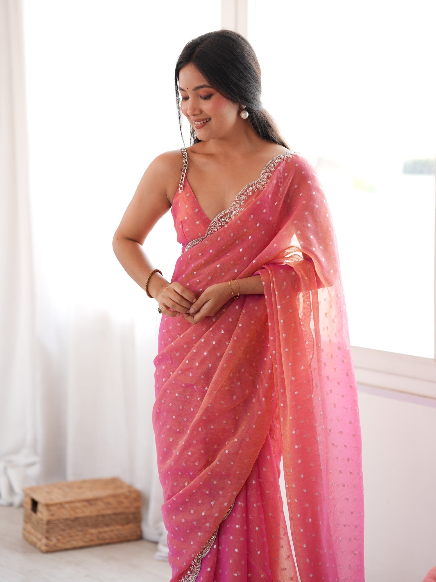 Pink Silk Blend saree – detail view 3