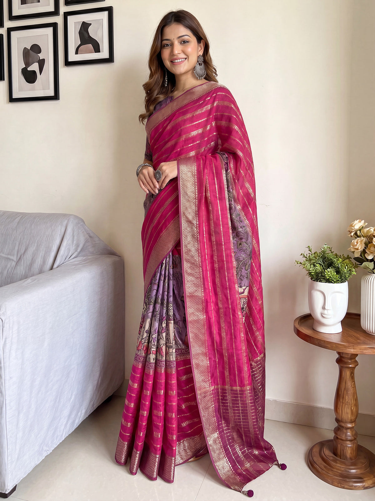 Pink Viscose Silk saree – detail view 2