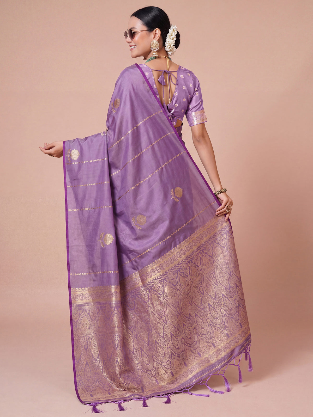 Lavender Satin Silk saree – detail view 1