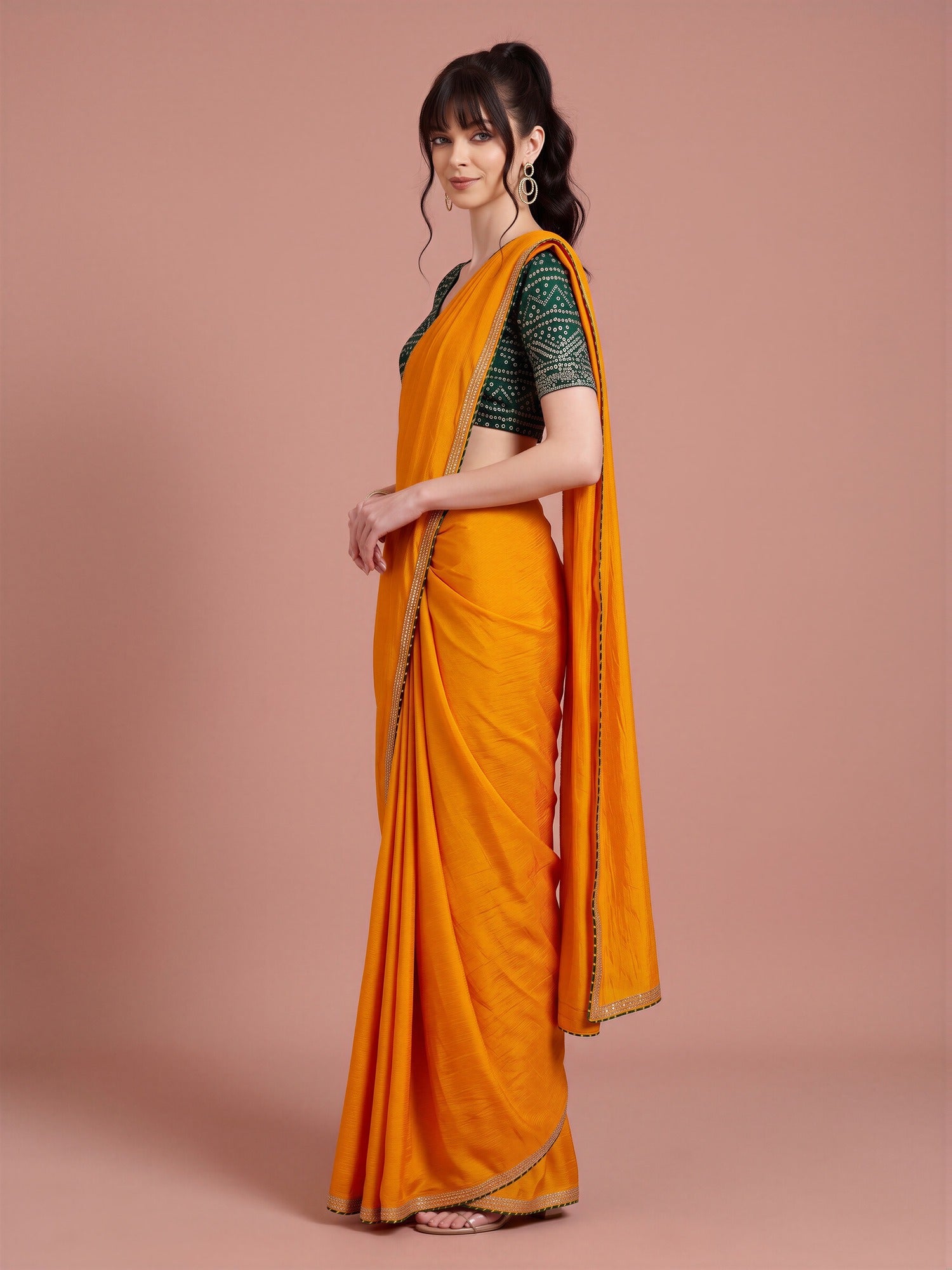 Yellow Vichitra Silk saree – detail view 2